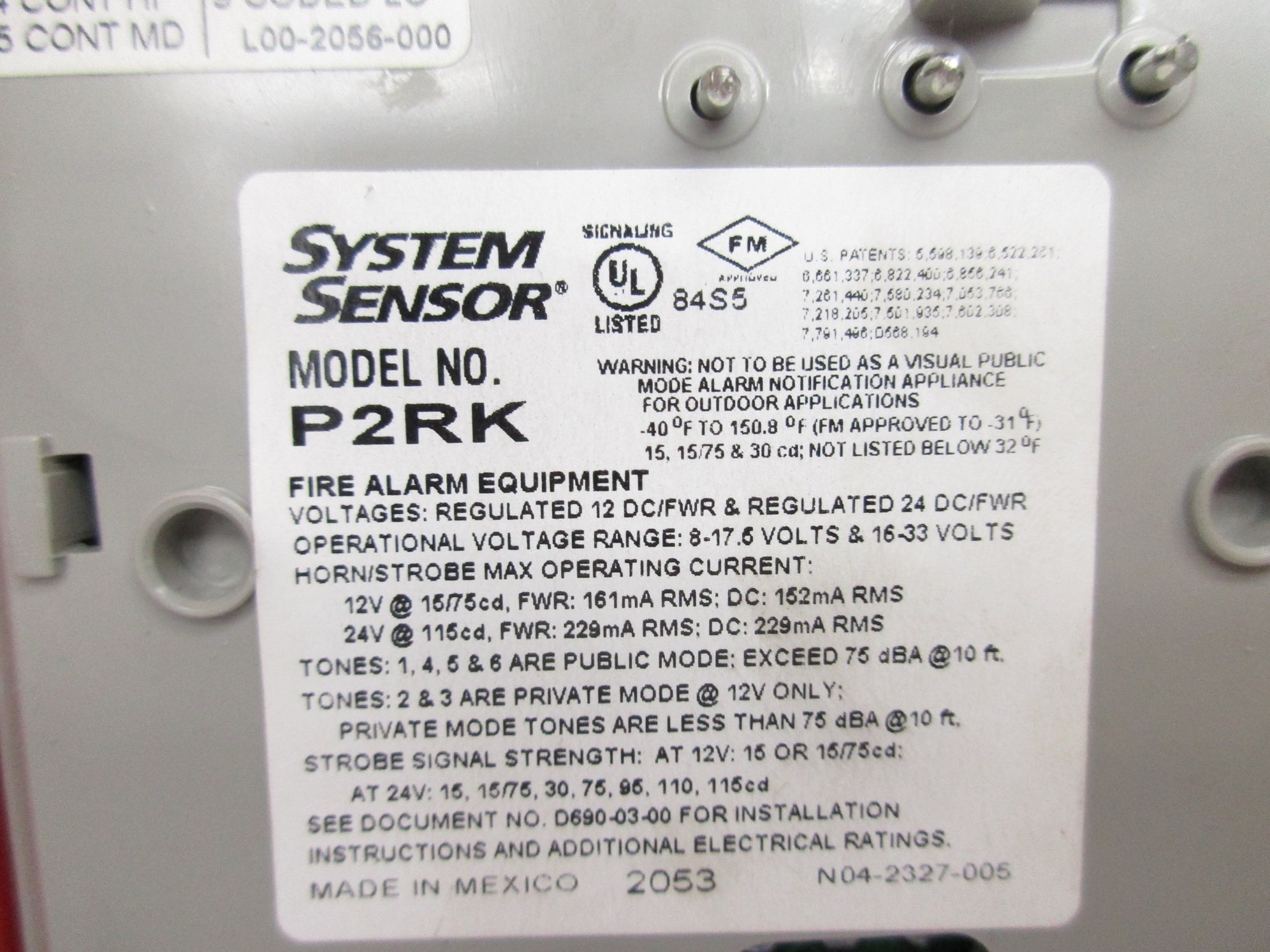 SYSTEM SENSOR P2RK NSNP