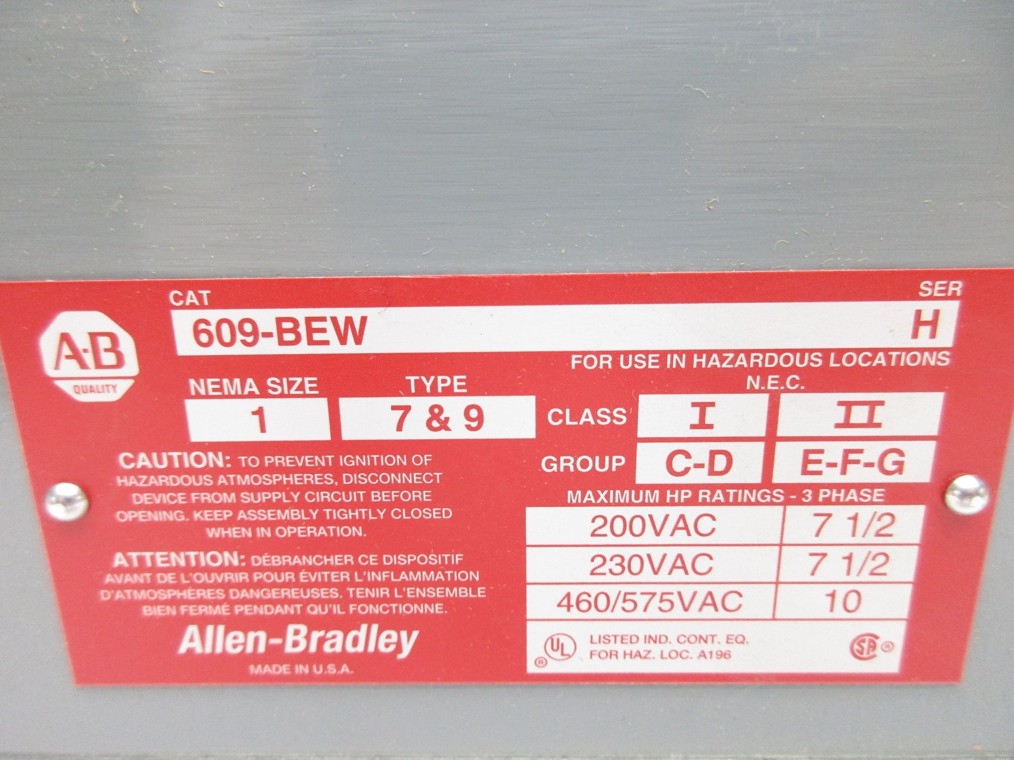 ALLEN BRADLEY 609-BEW SER. H NSNP