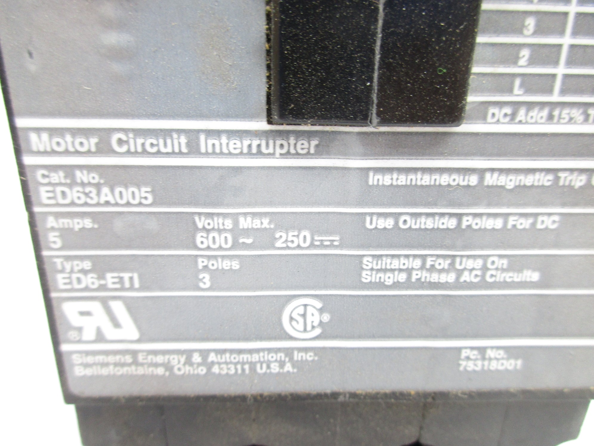 SIEMENS ED63A005 5A 600V NSNP