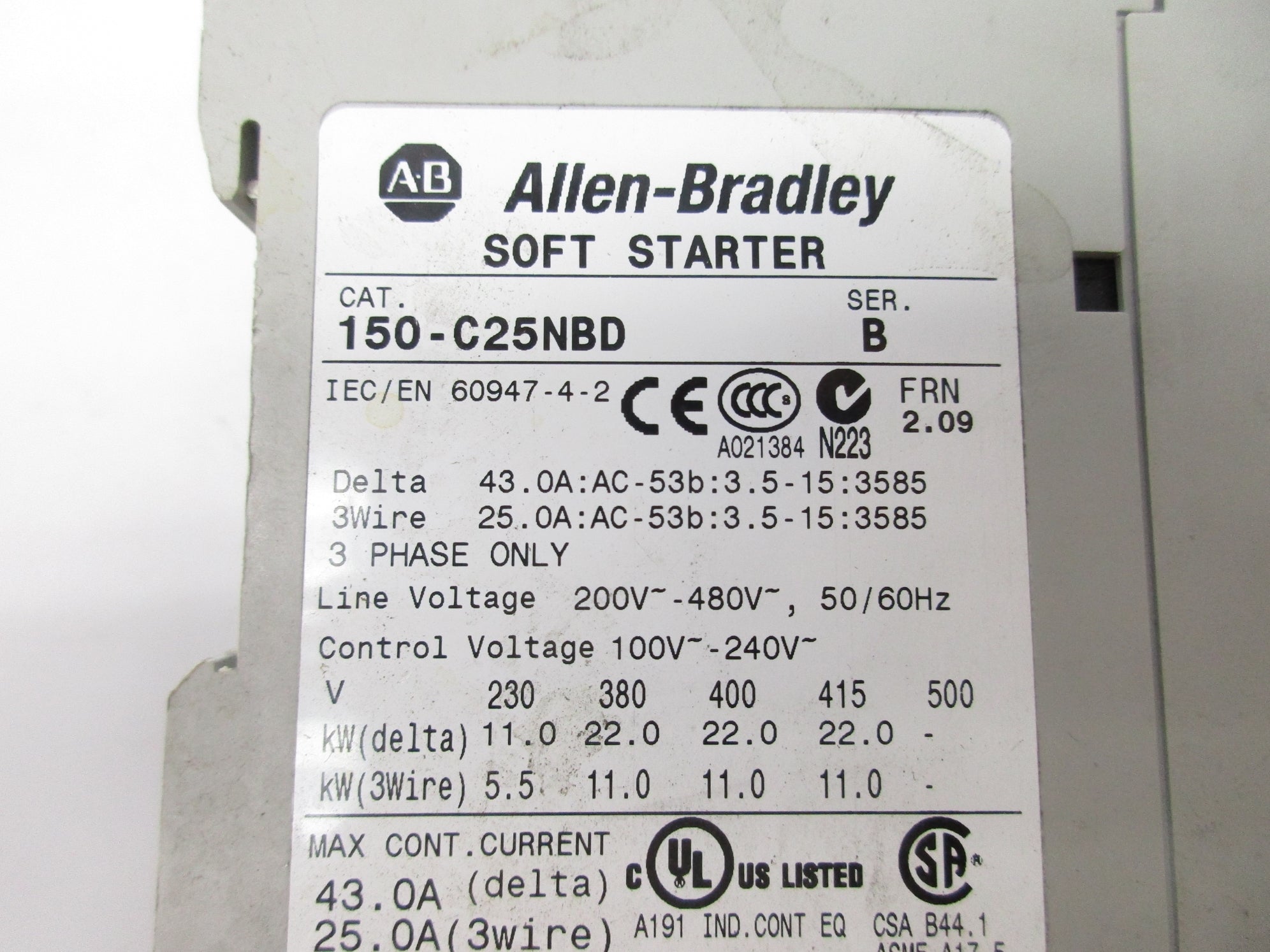 ALLEN BRADLEY 150-C25NBD SER. B F/W 2.09 8.3-25.0A 240V NSNP