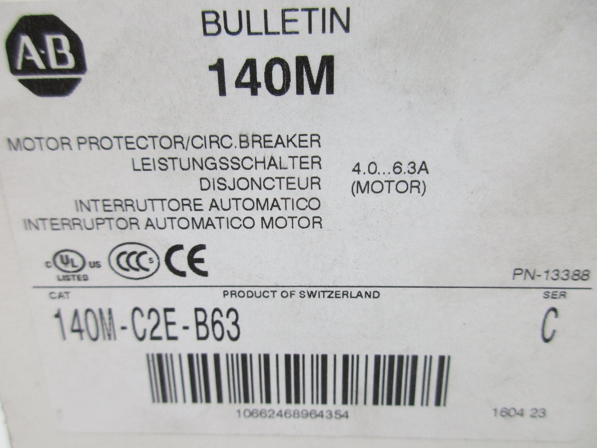 ALLEN BRADLEY 140M-C2E-B63 SER. C 4.0-6.3A (WH) NSMP