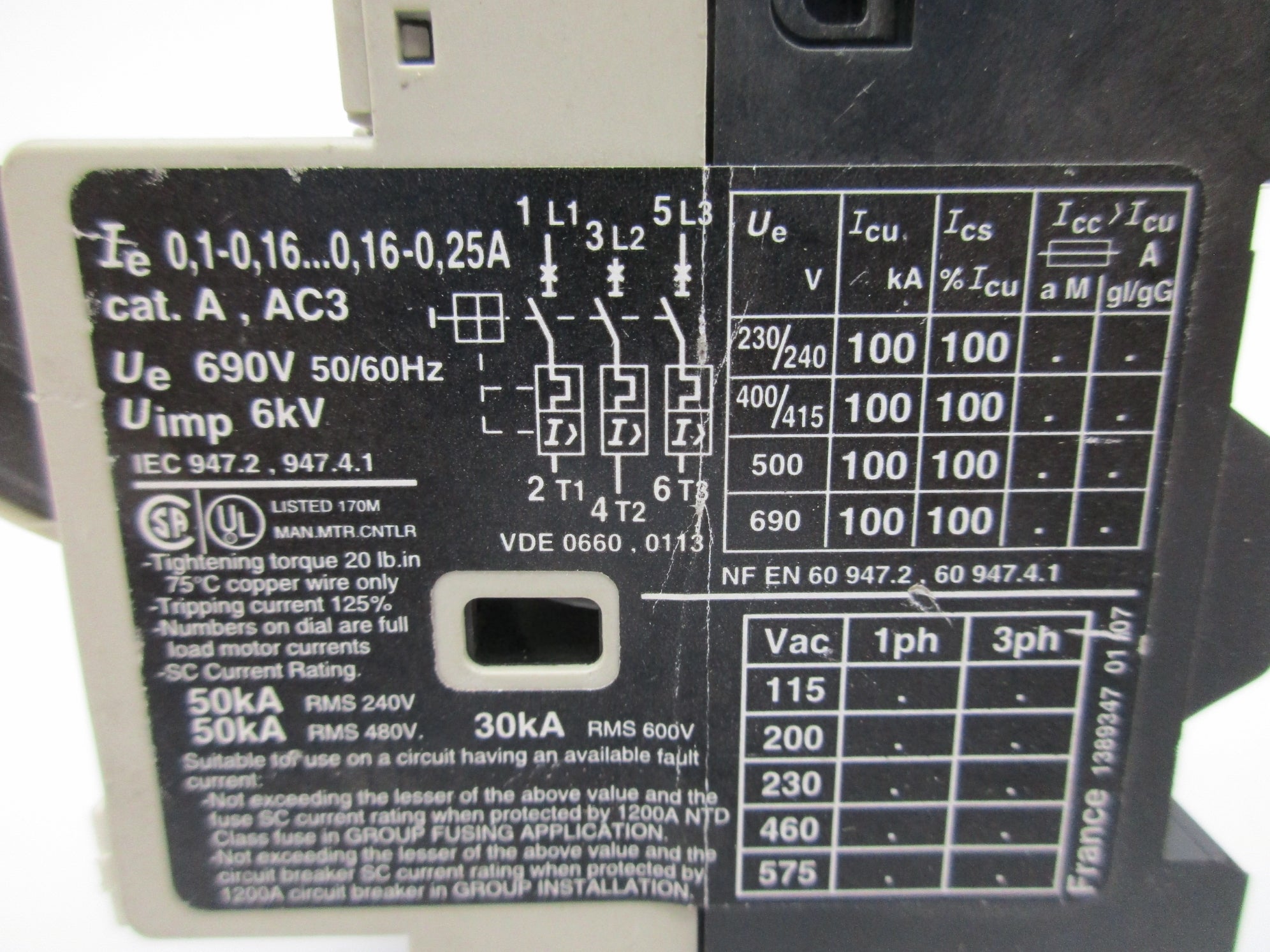 TELEMECANIQUE GV2-M01 0.1-0.16A 690V NSNP