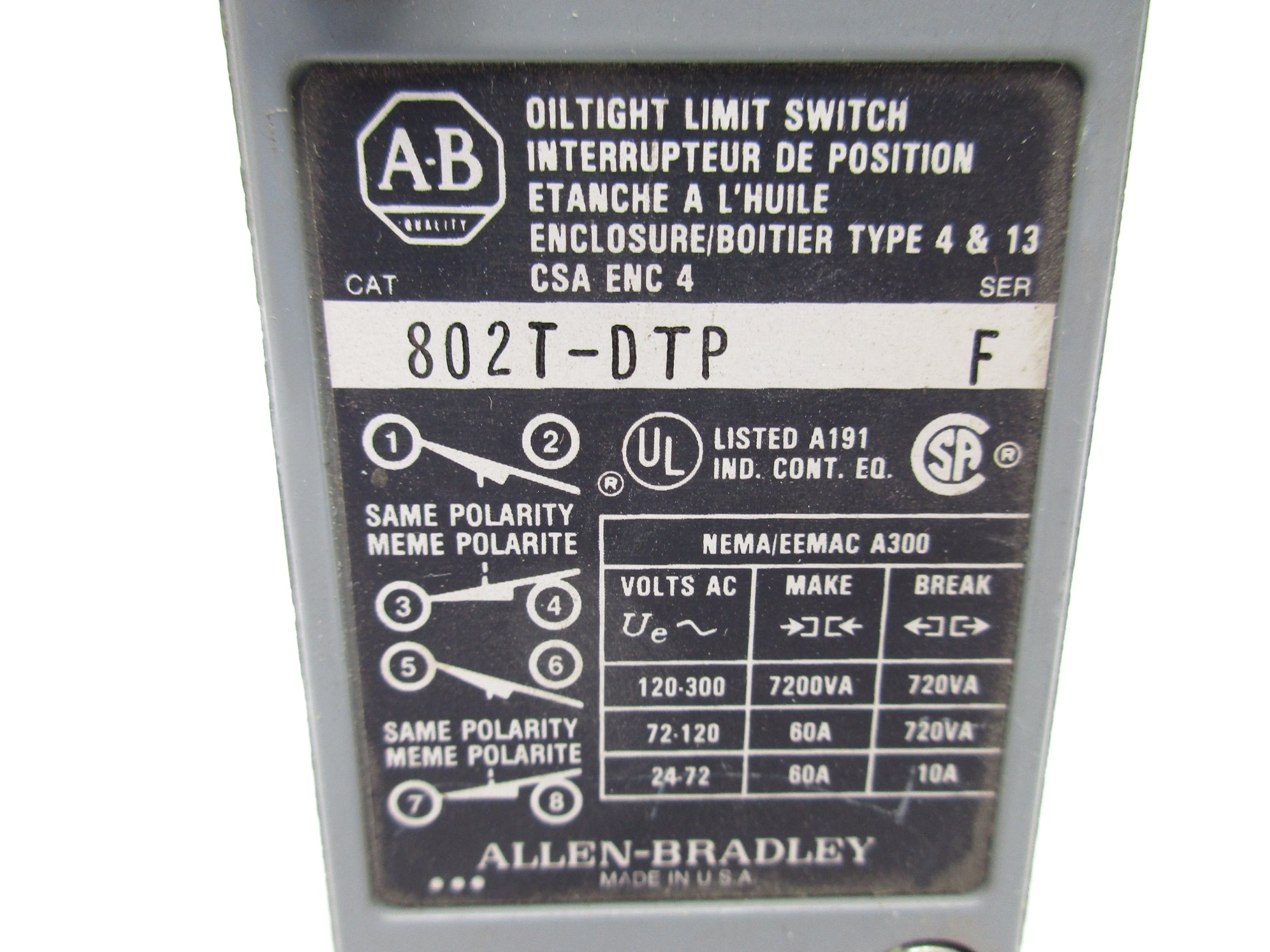 ALLEN BRADLEY 802T-DTP SER. F NSNP