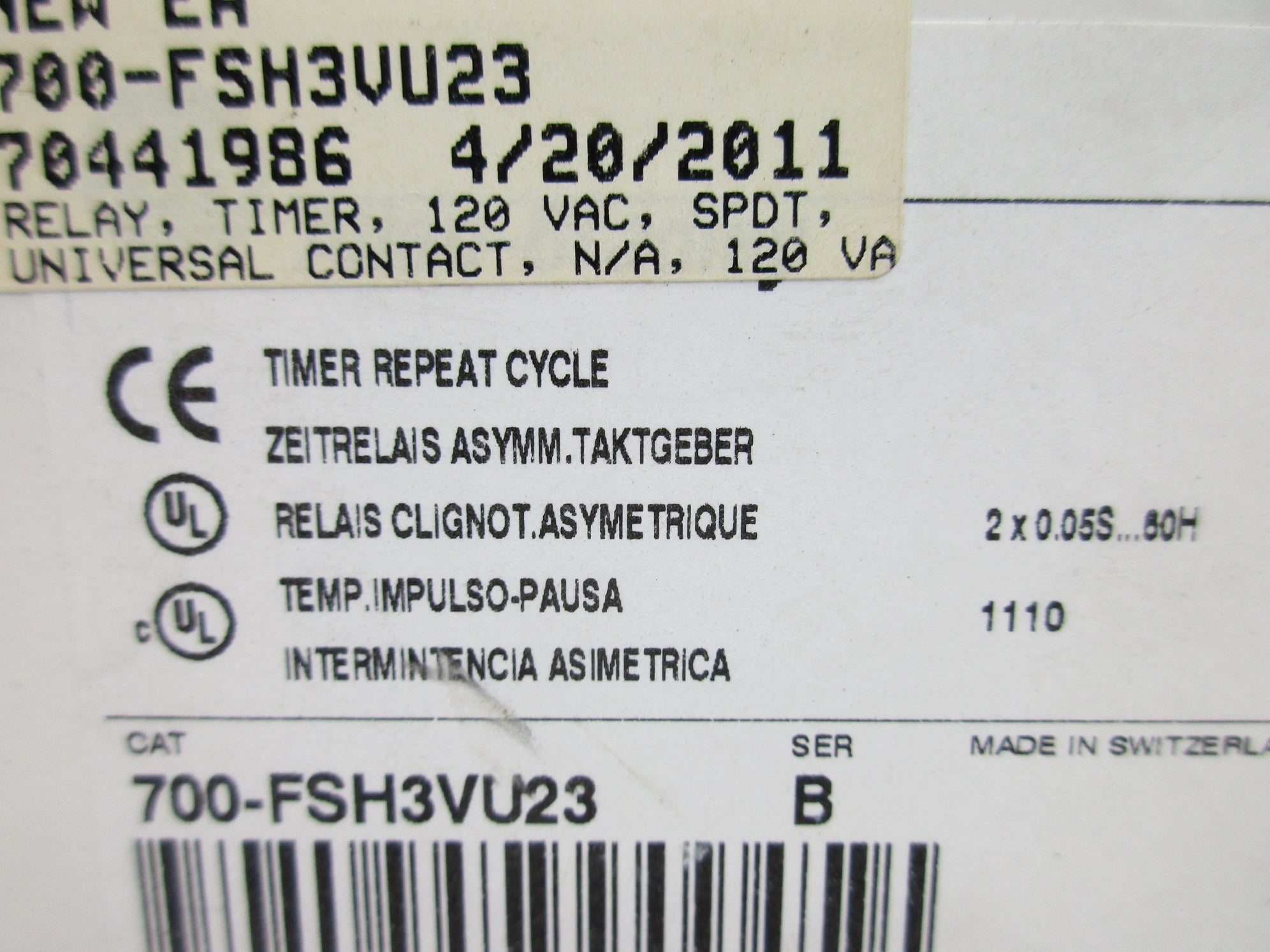 ALLEN BRADLEY 700-FSH3VU23 SER. B (WH) NSMP