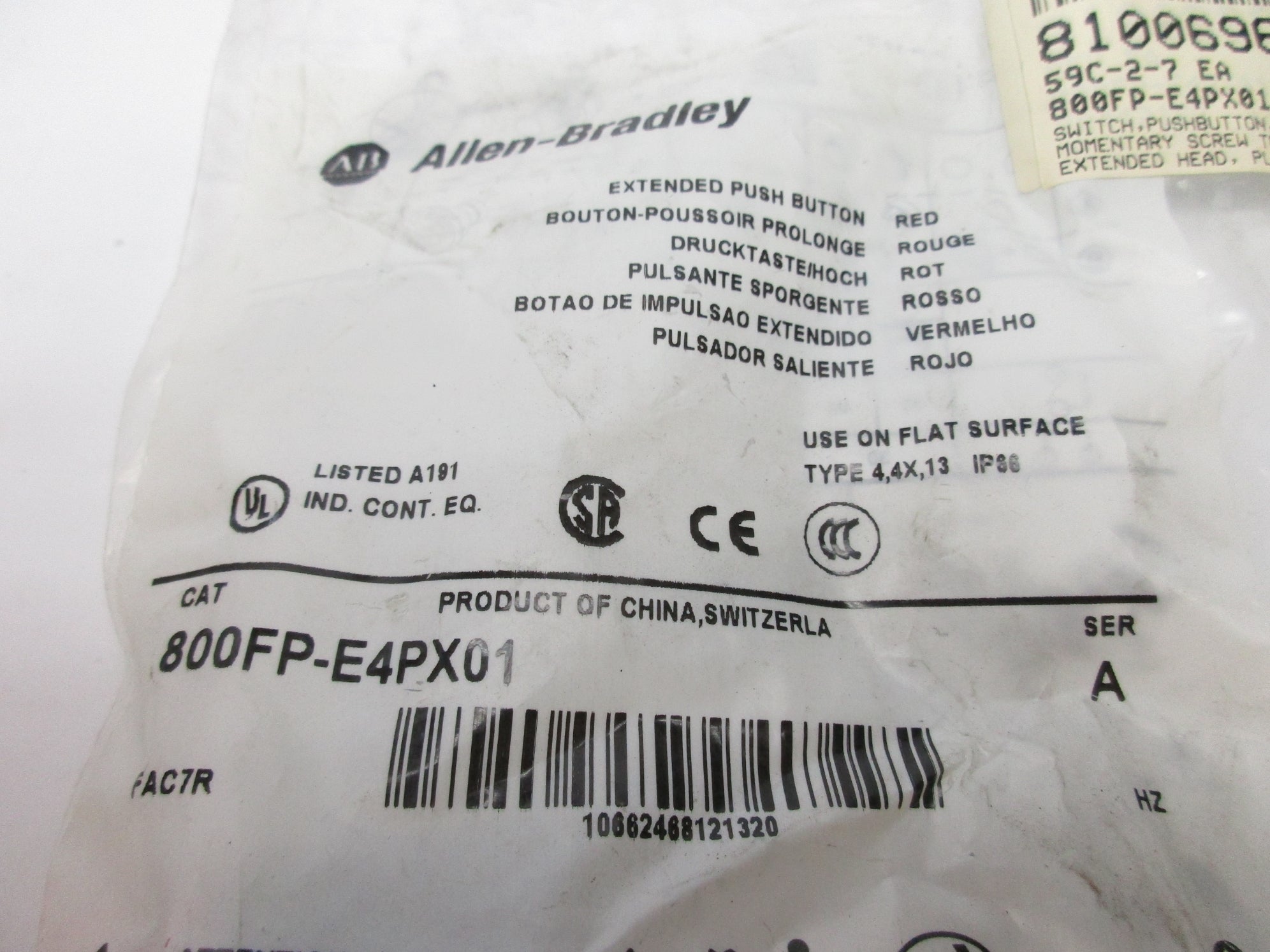 ALLEN BRADLEY 800FP-E4PX01 SER. A NSMP