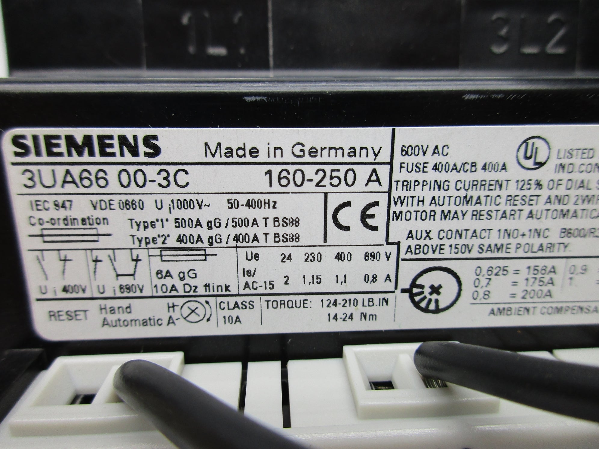 SIEMENS 3UA6600-3C 160-250A 600VAC NSMP