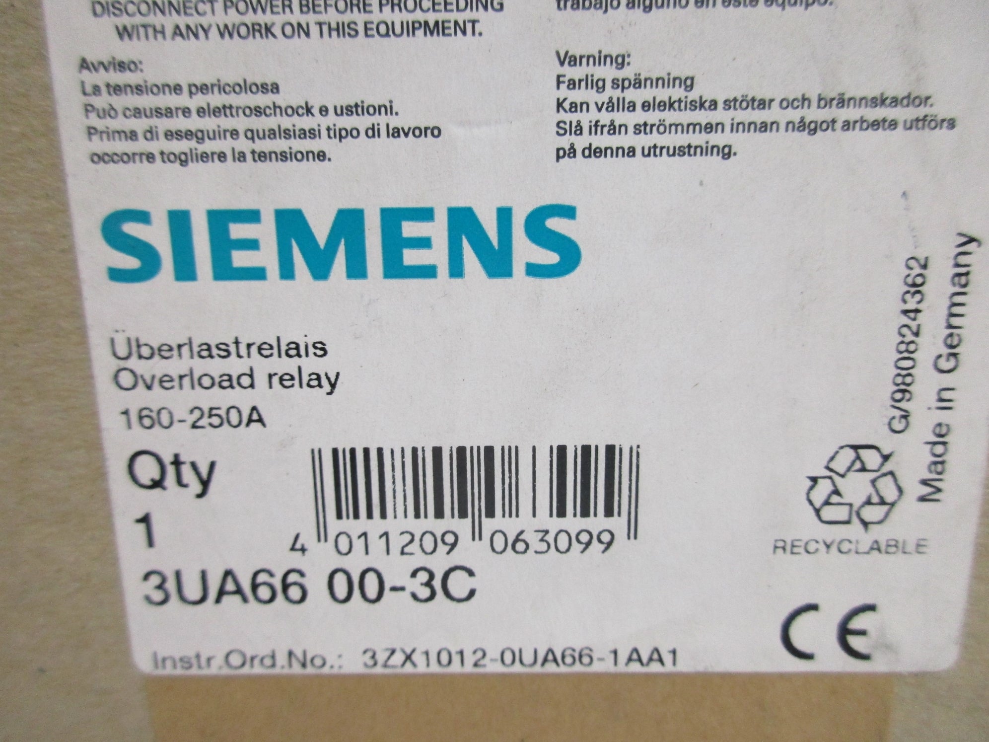 SIEMENS 3UA6600-3C 160-250A 600VAC NSMP