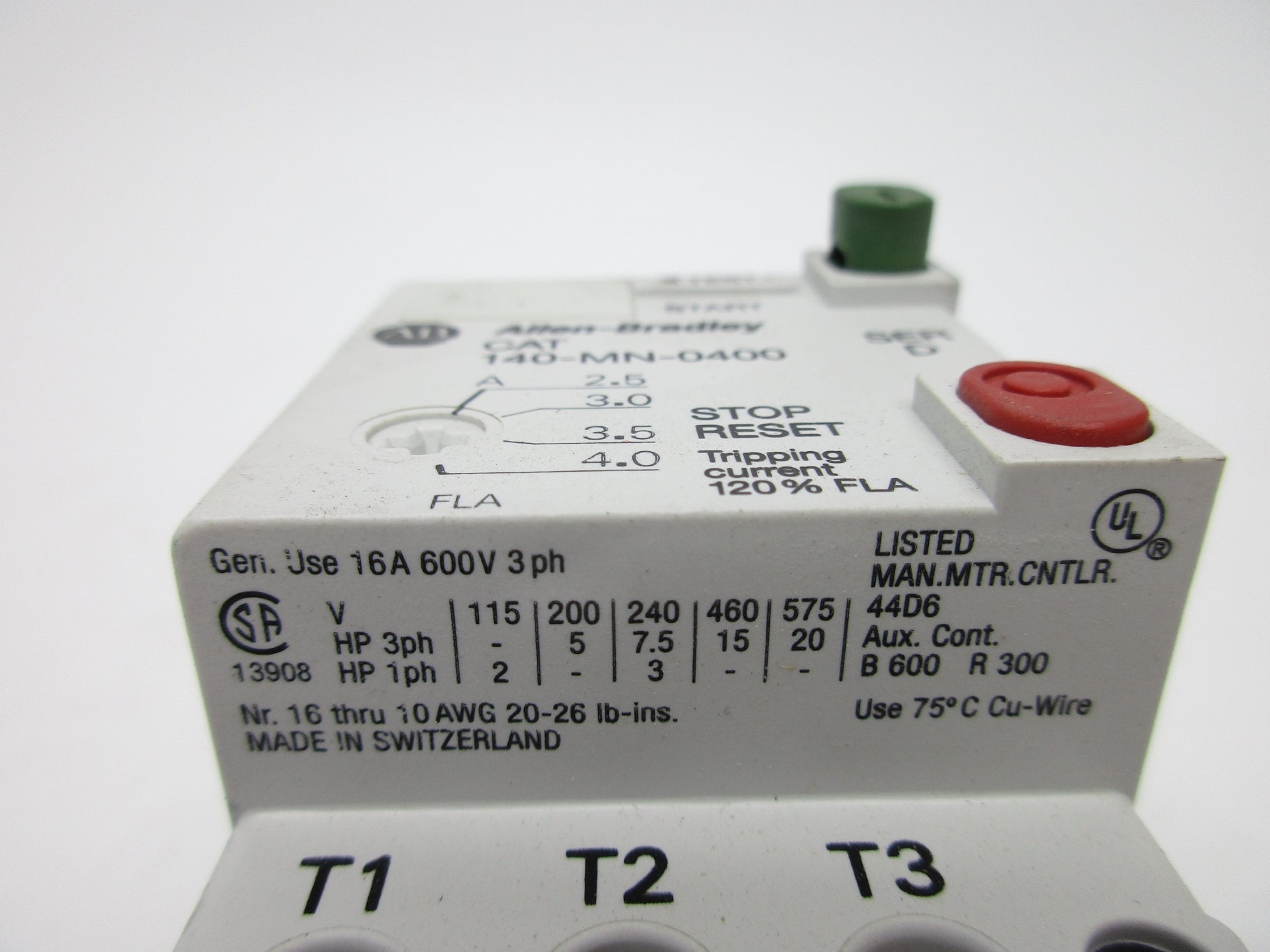 ALLEN BRADLEY 140-MN-0400 SER. D 2.5-4.0A 600V UNMP