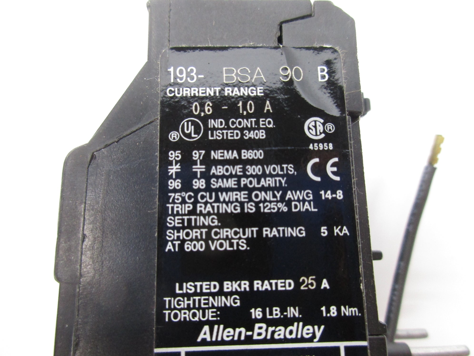 INDUSTRIAL SPARE PART 193-BSA90 SER. B 0.6-1.0A NSNP