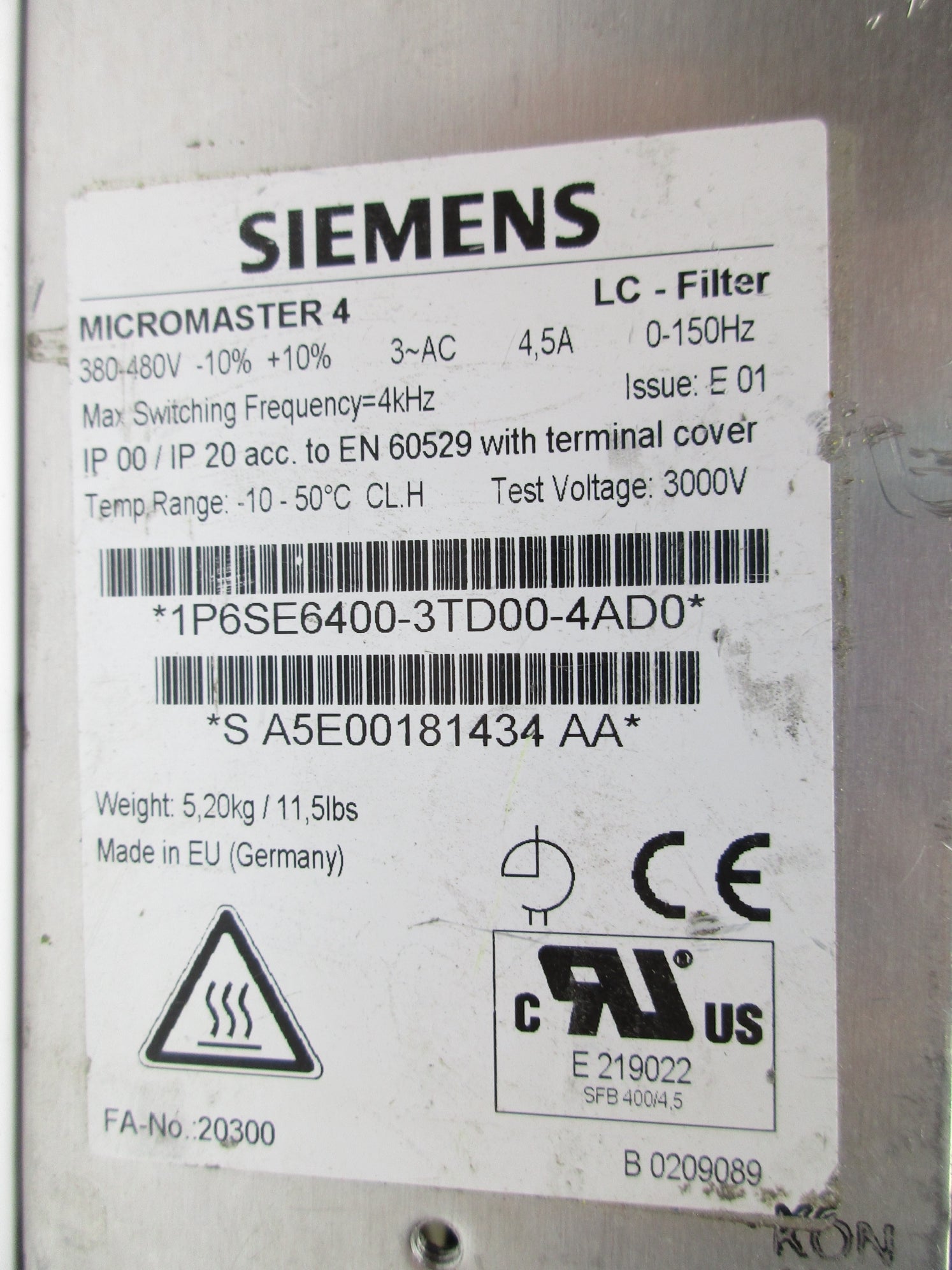 SIEMENS 6SE6400-3TD00-4AD0 UNMP