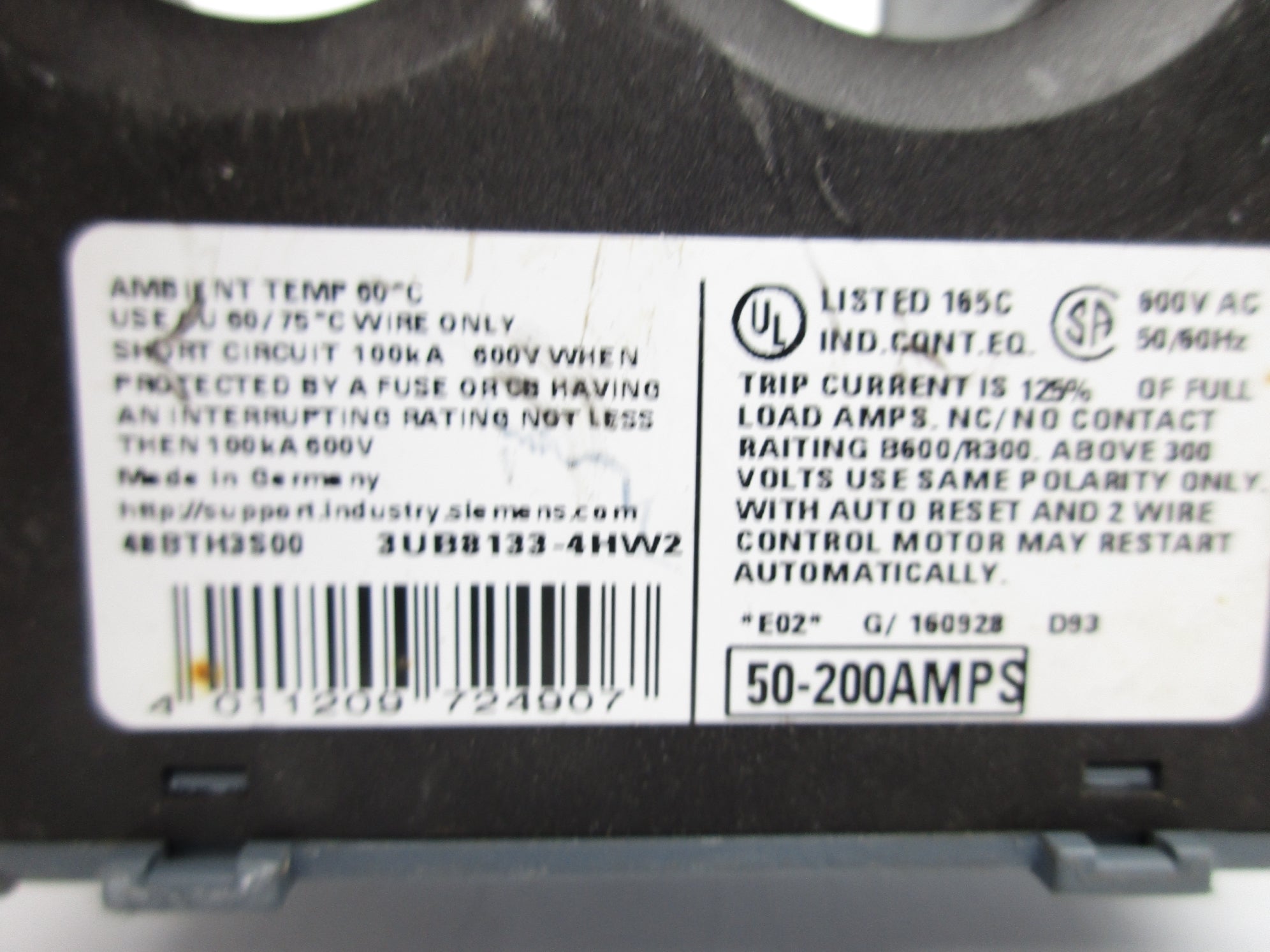 SIEMENS 48BTH3S00 3UB8133-4HW2 50-200A 600VAC (AS PICTURED) UNMP