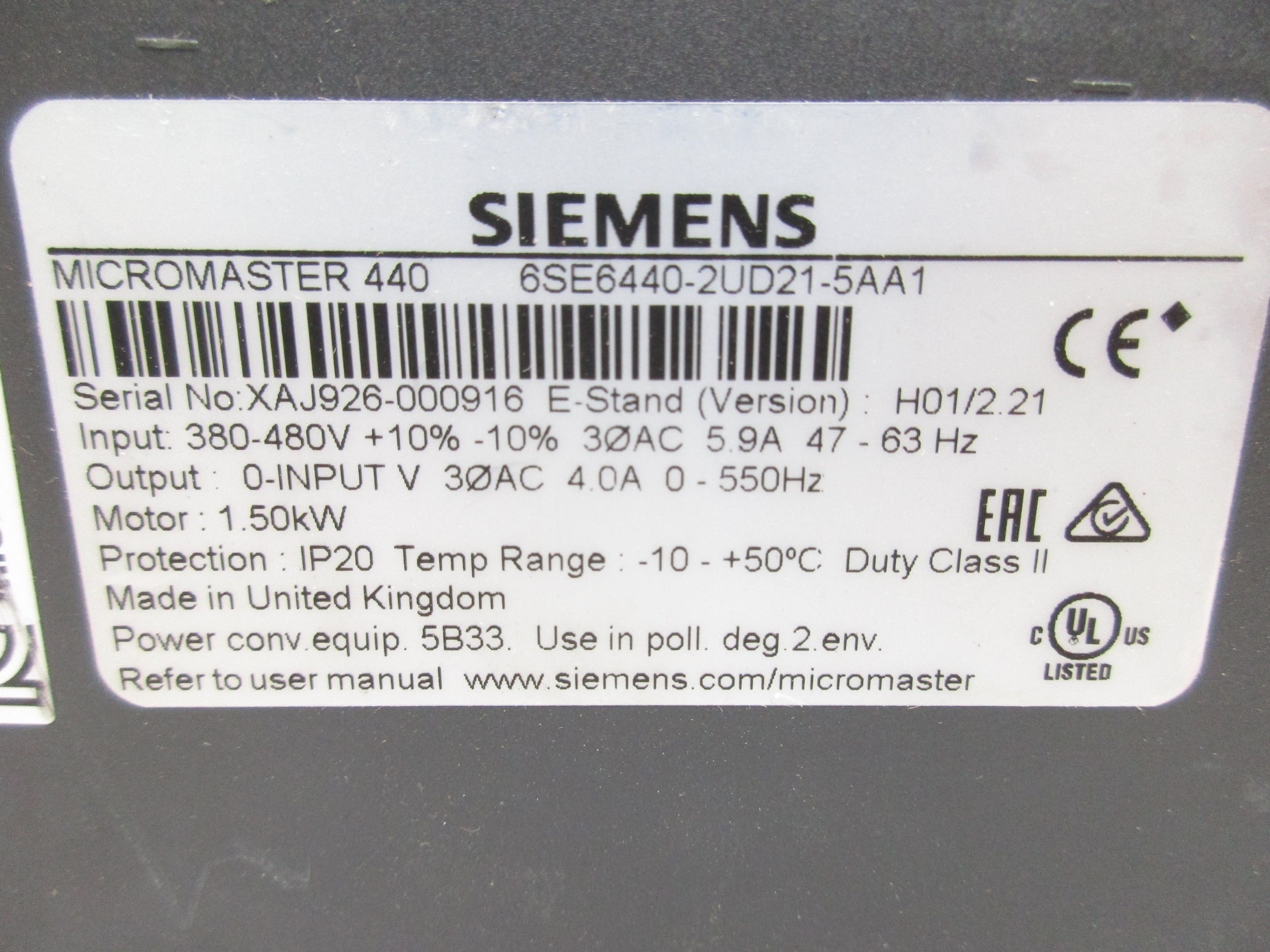 SIEMENS 6SE6440-2UD21-5AA1 UNMP