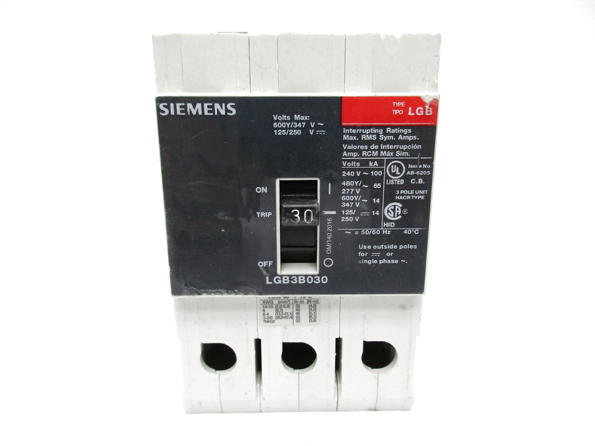 SIEMENS LGB3B030 30A 125/250V UNMP