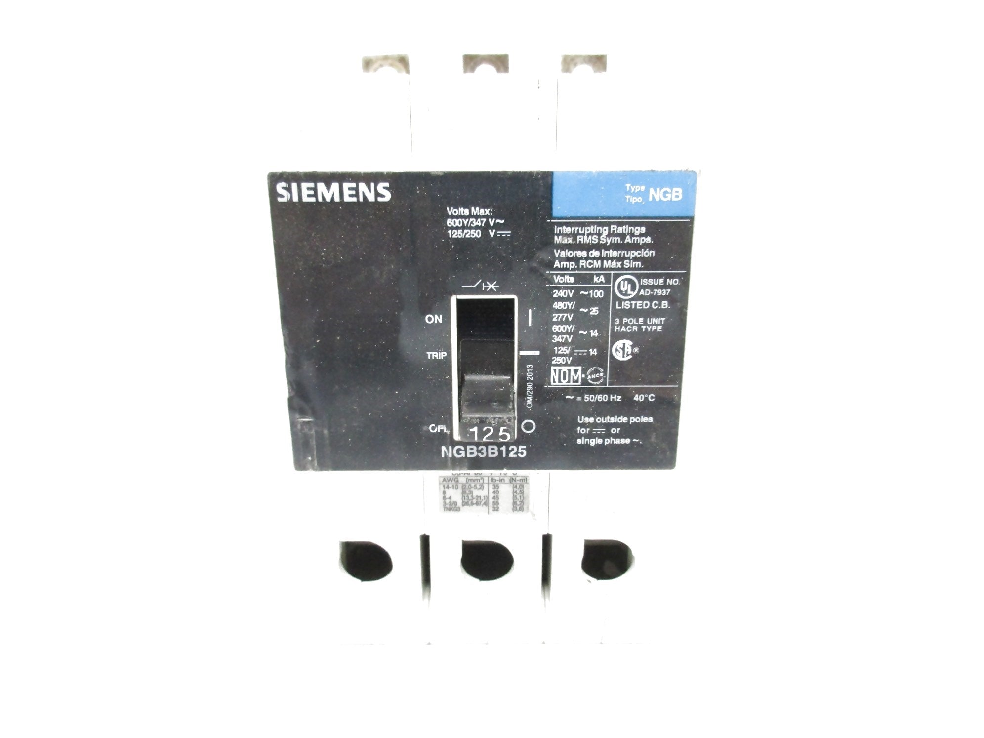 SIEMENS NGB3B125 125A 125/250V UNMP