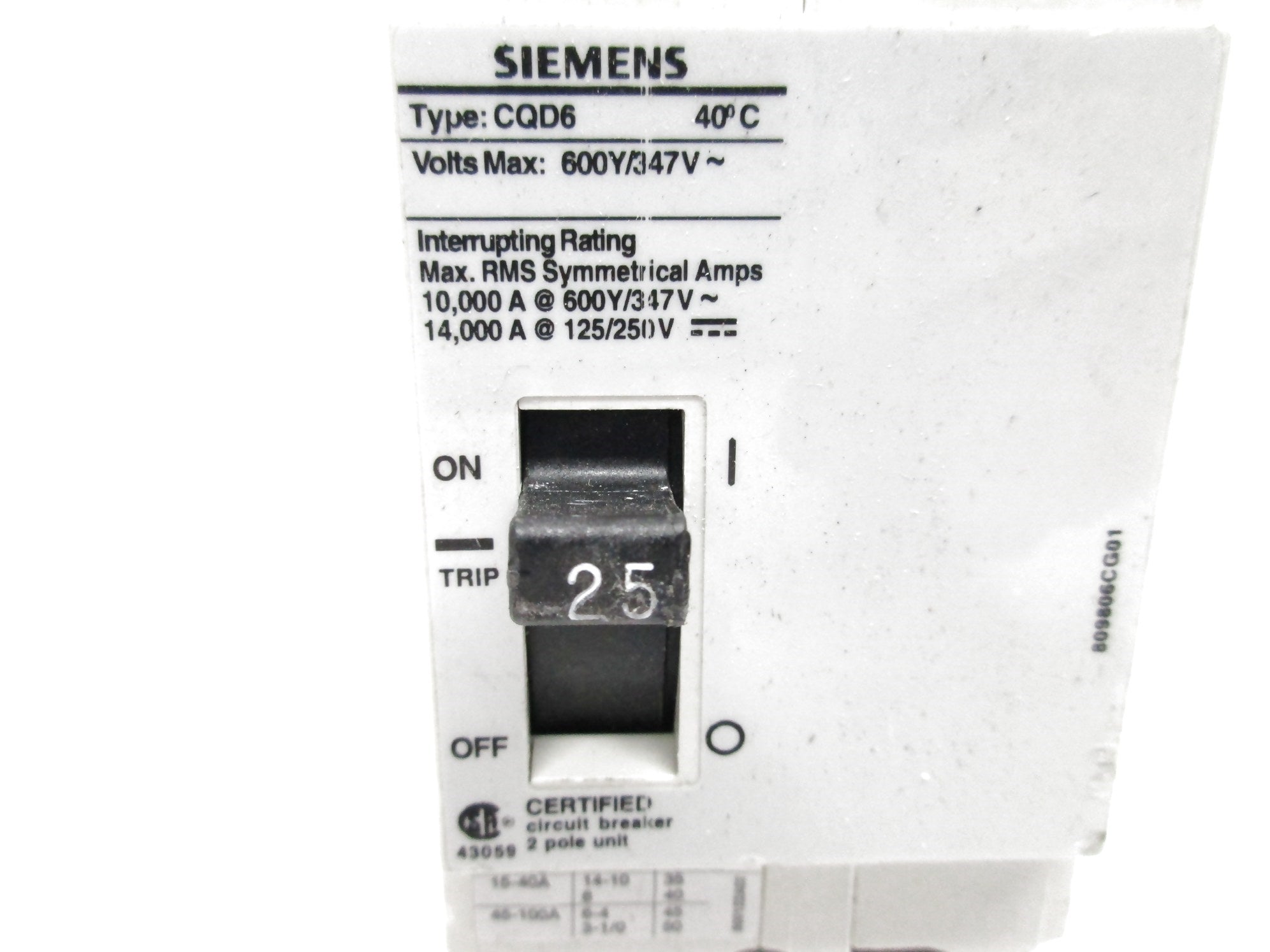 SIEMENS CQD6225 25A 600V UNMP