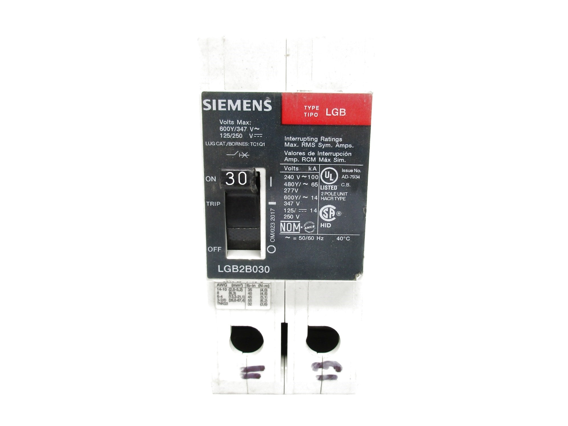 SIEMENS LGB2B030 30A 125/250V UNMP