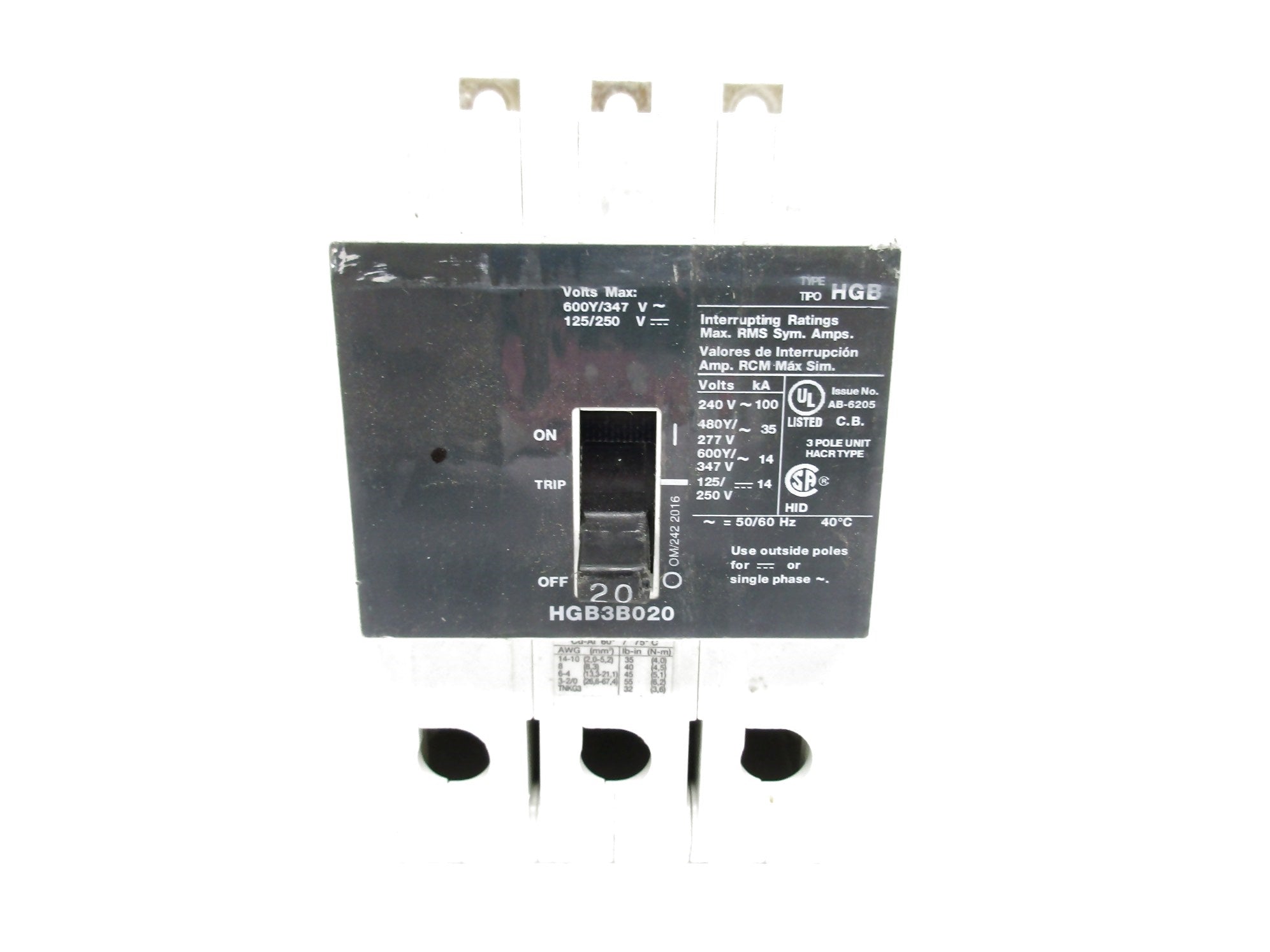 SIEMENS HGB3B020 20A 125/250V UNMP