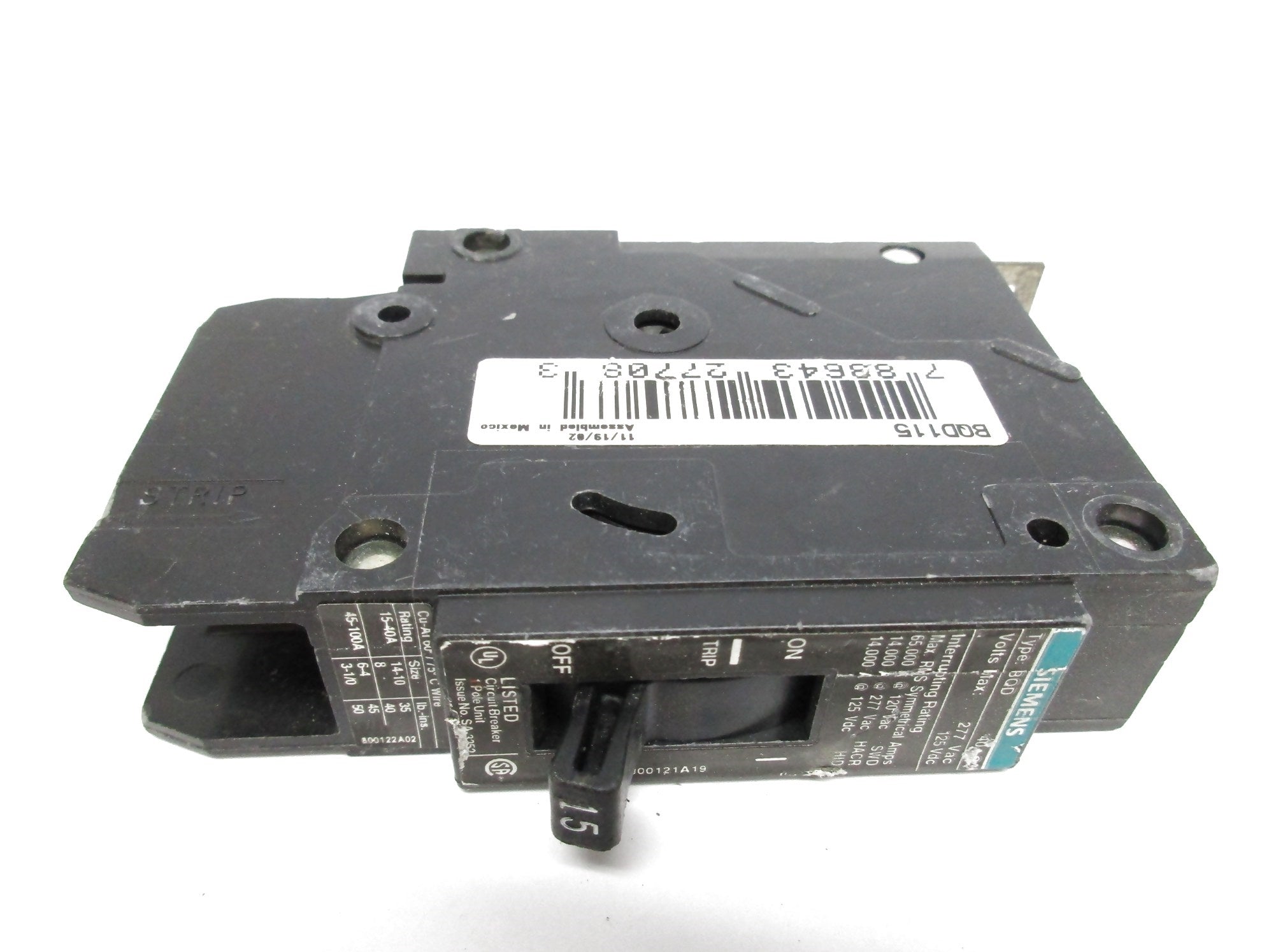 SIEMENS BQD115 125VDC 15A UNMP