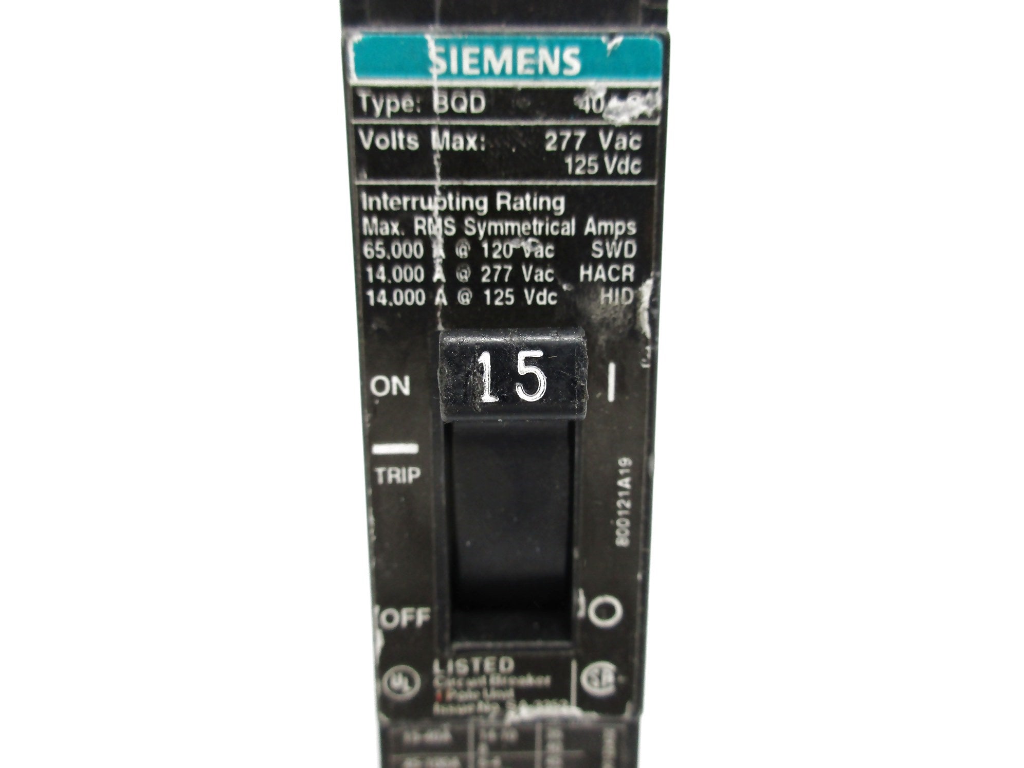SIEMENS BQD115 125VDC 15A UNMP