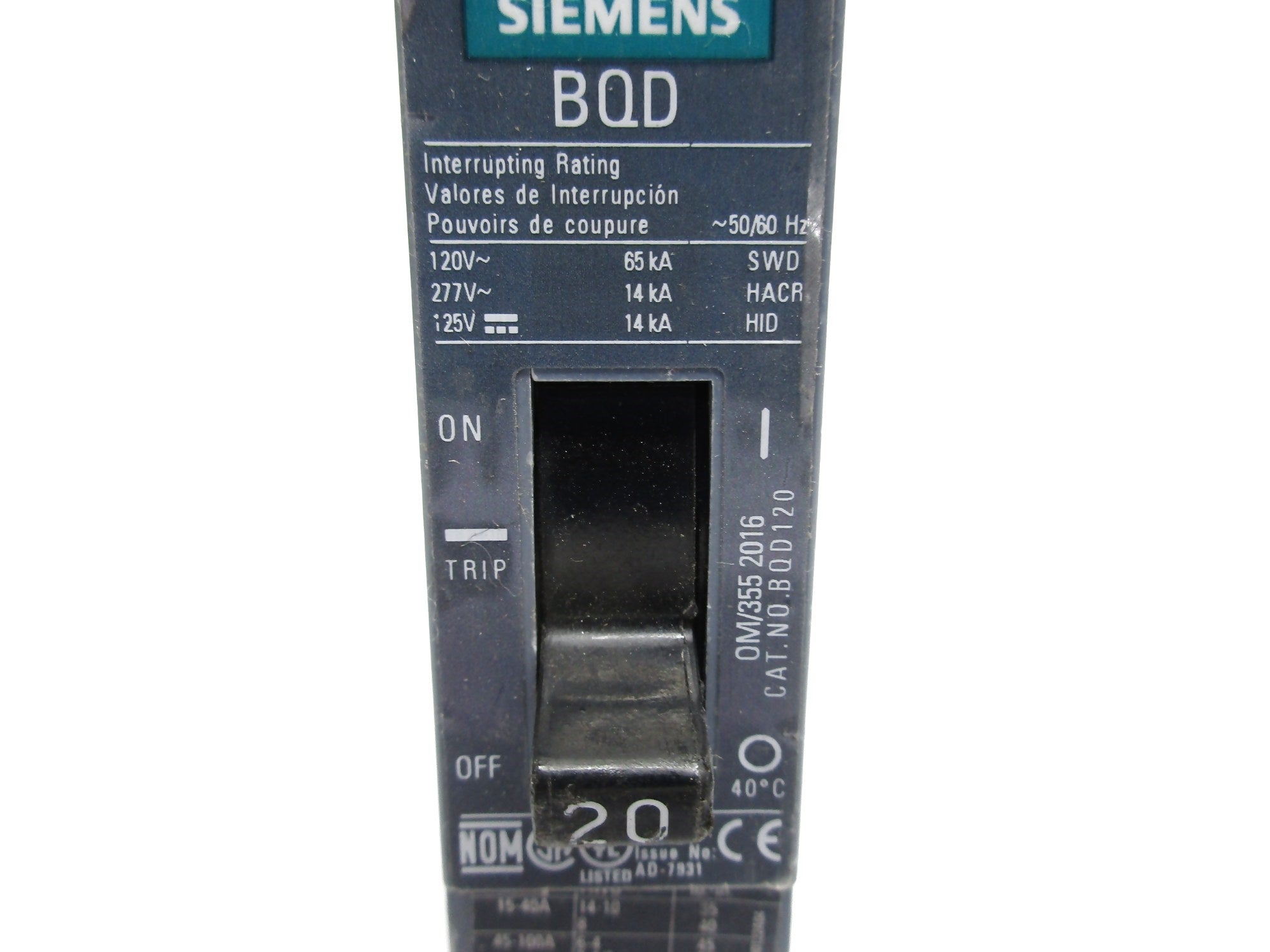 SIEMENS BQD120 20A 125V (AS PICTURED) UNMP