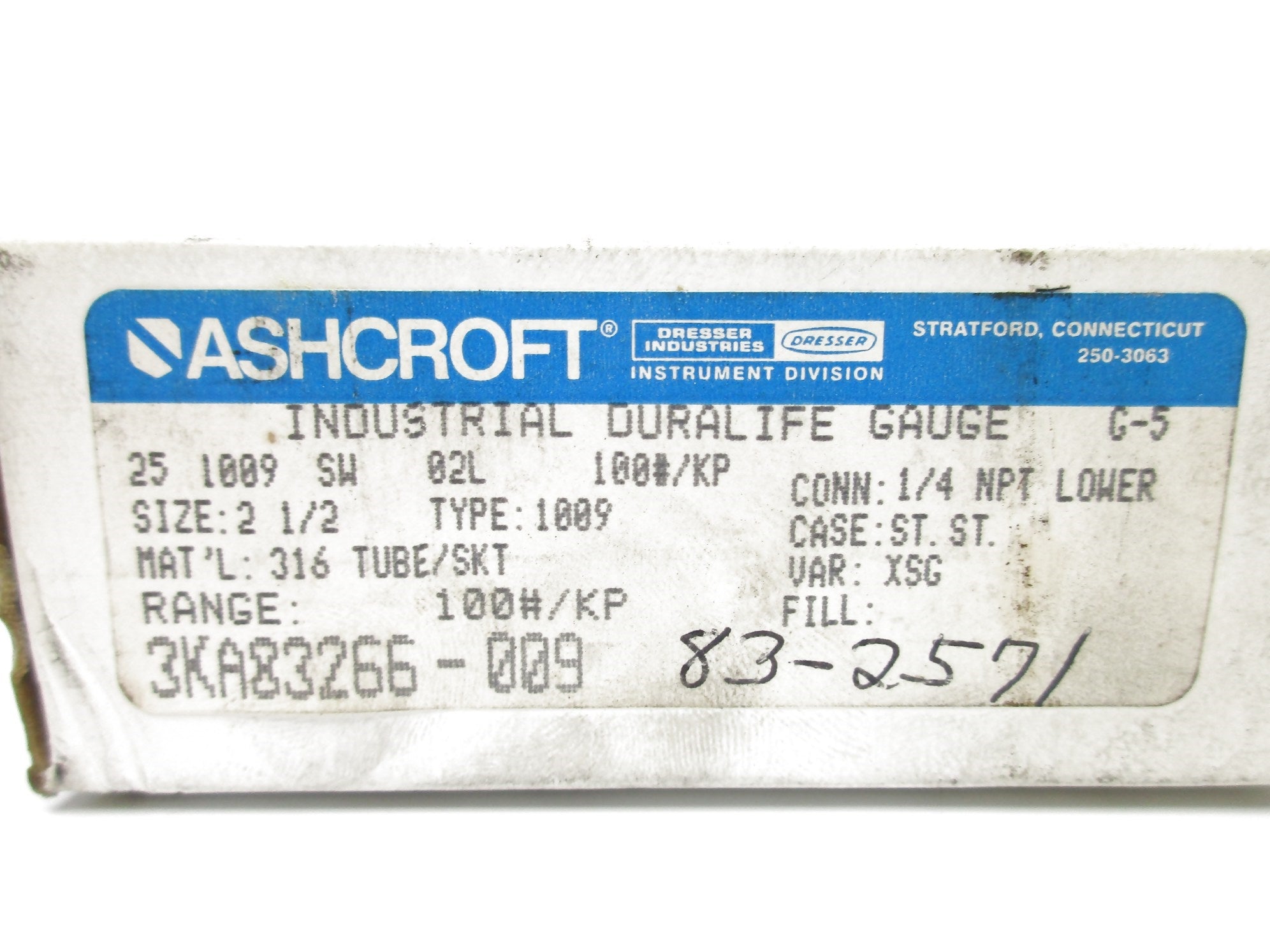 ASHCROFT 251009SW02L100#/KP 0-100 NSMP