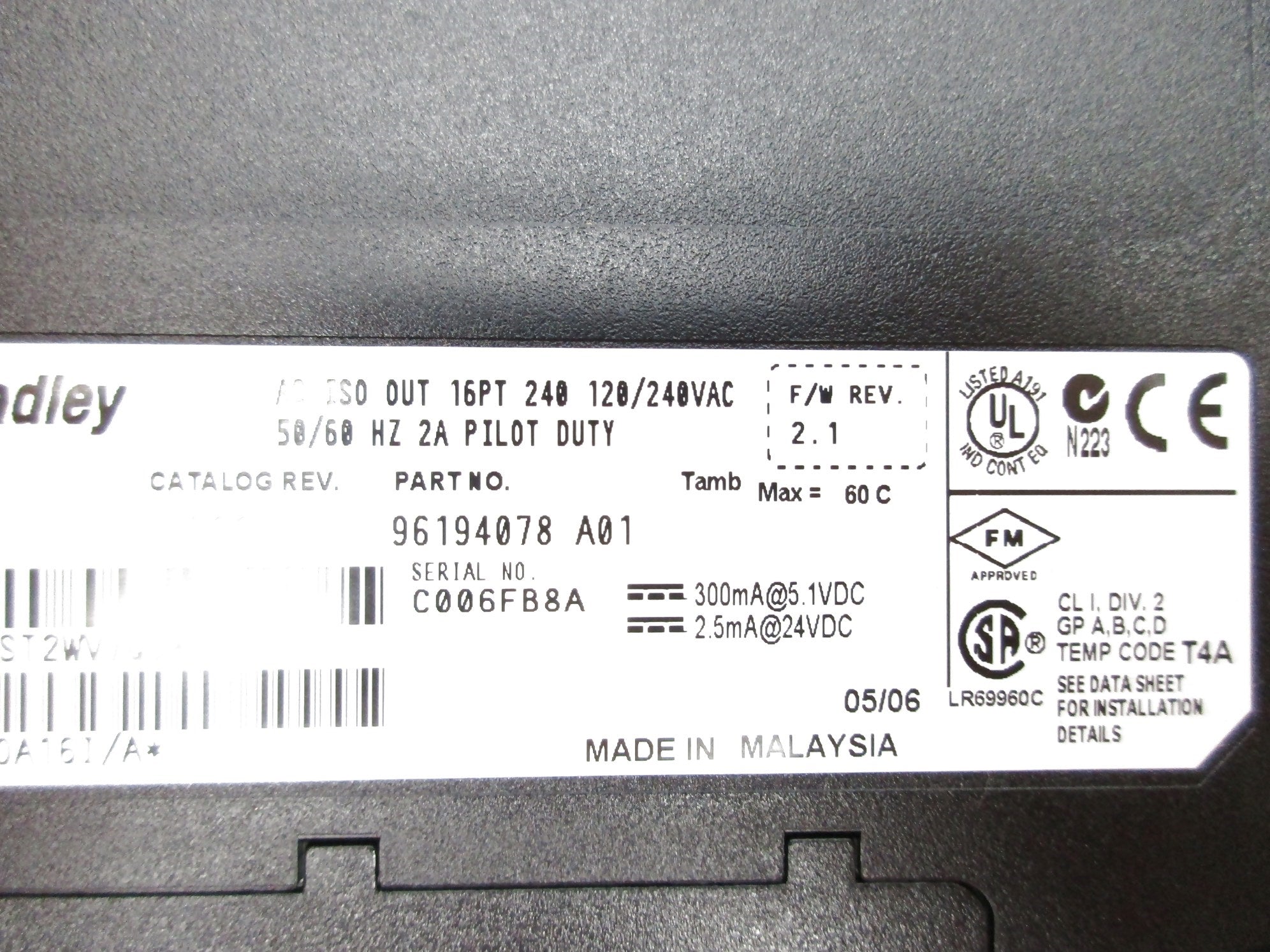 ALLEN BRADLEY 1756-OA16I SER. A F/W 2.1 NSNP