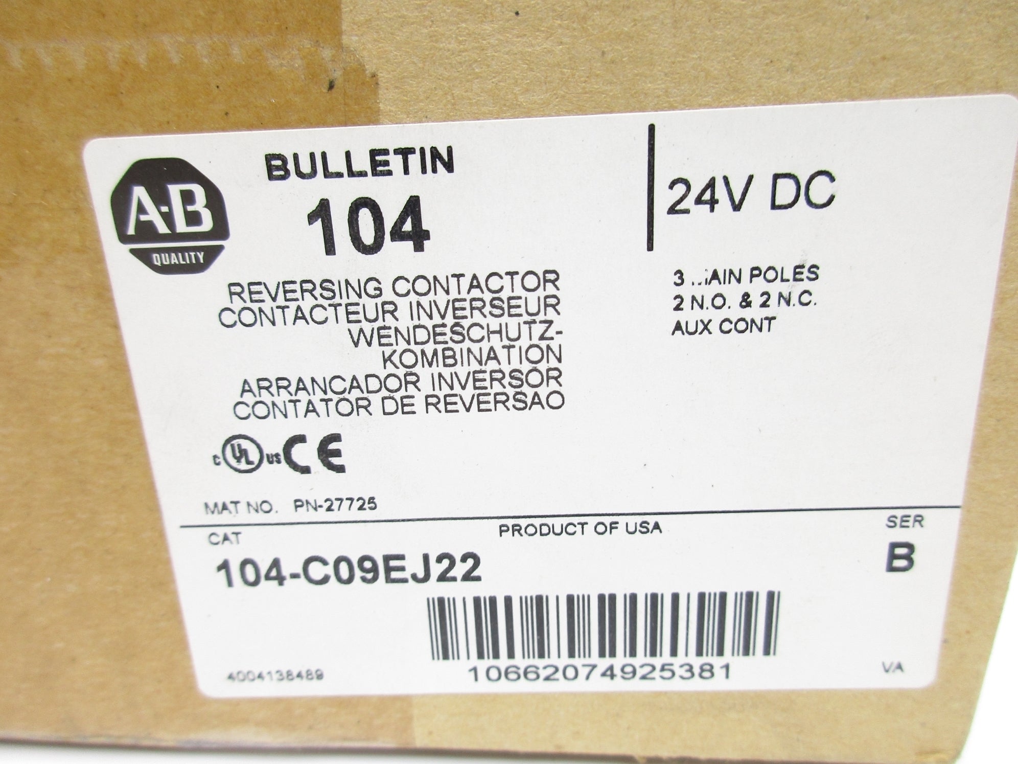 ALLEN BRADLEY 104-C09EJ22 SER. B 24VDC (BR/WH) NSMP