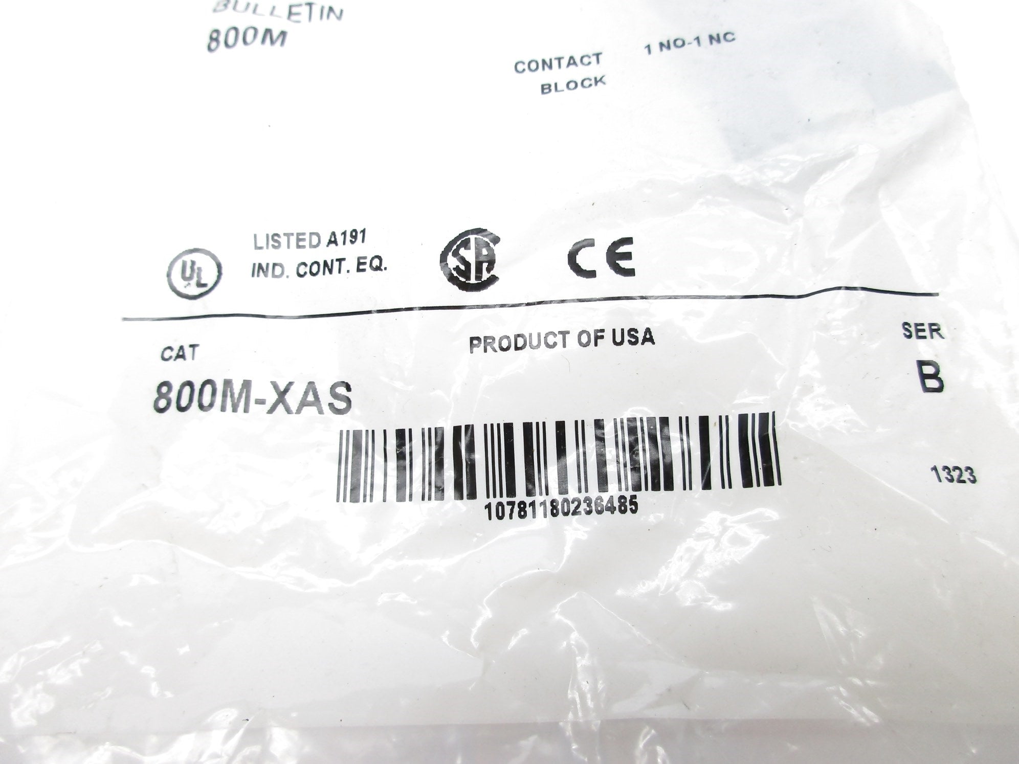 ALLEN BRADLEY 800M-XAS SER. B 300VAC (WH) NSMP