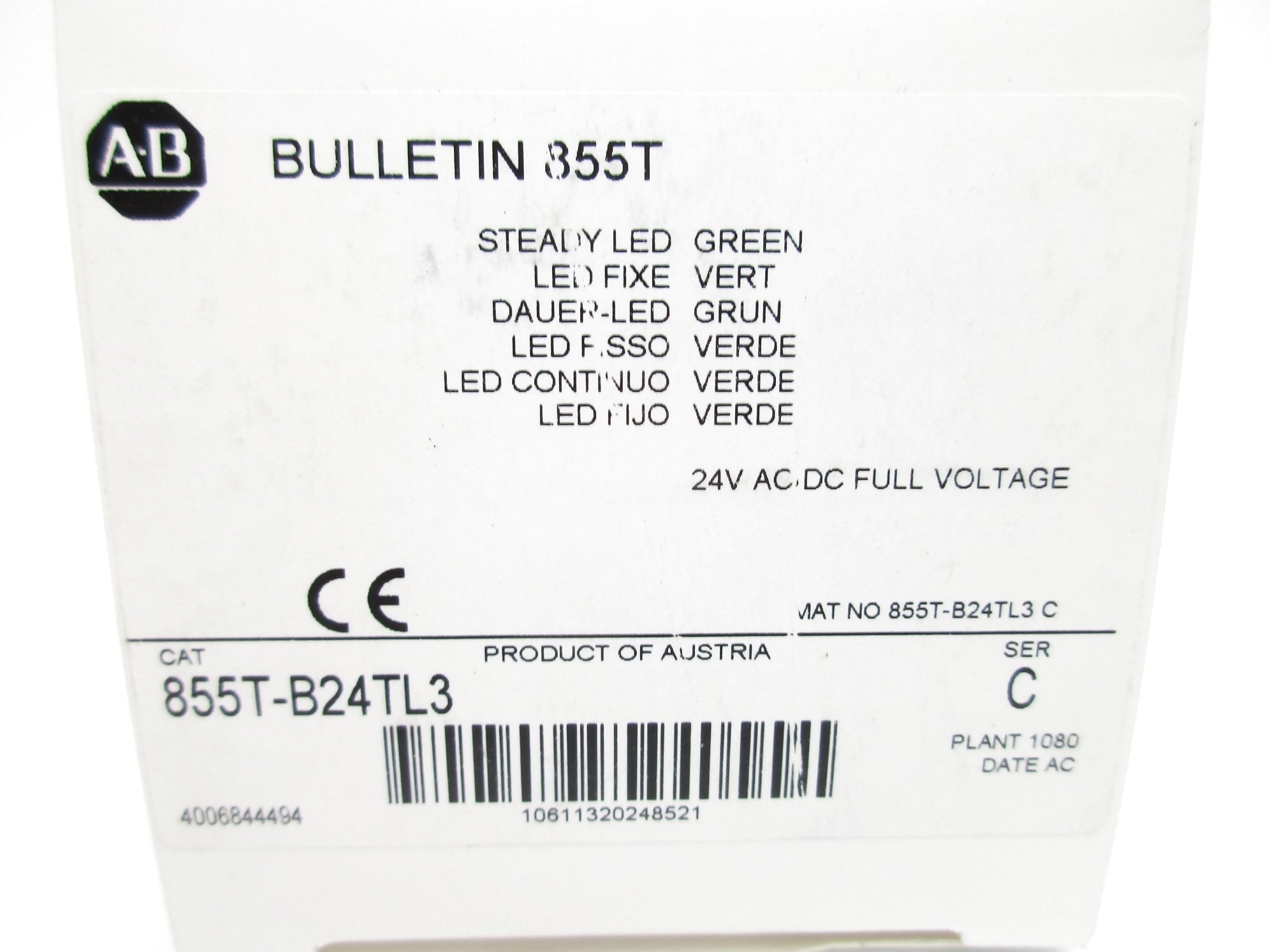 ALLEN BRADLEY 855T-B24TL3 SER. C (WH) NSMP