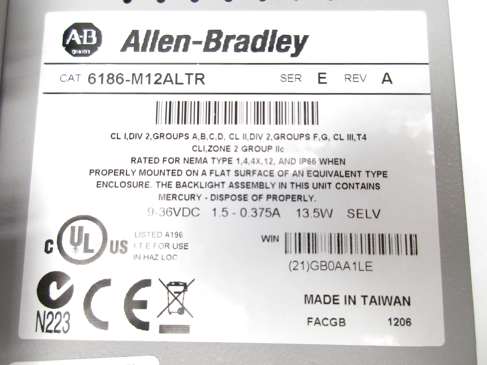 ALLEN BRADLEY 6186-M12ALTR SER. E NSNP
