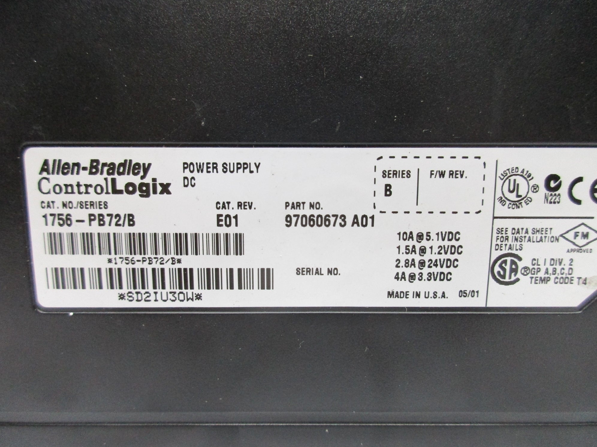ALLEN BRADLEY 1756-PB72 SER. B UNMP