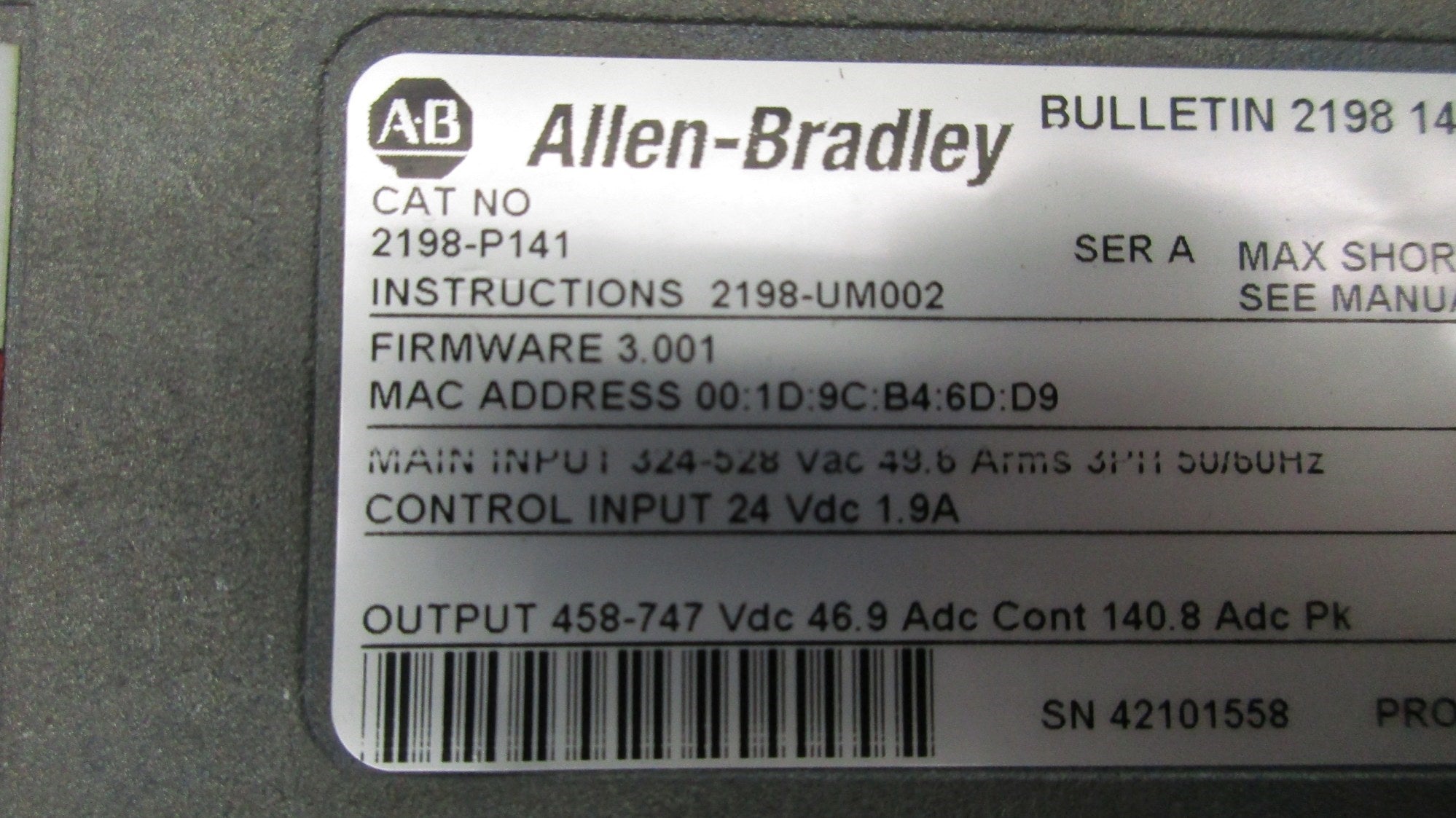 ALLEN BRADLEY 2198-P141 SER. A NSNP