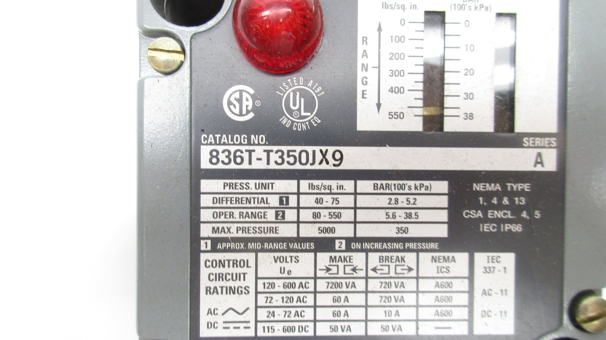INDUSTRIAL SPARE PART 836T-T350JX9 SER. A 80-550PSI NSNP
