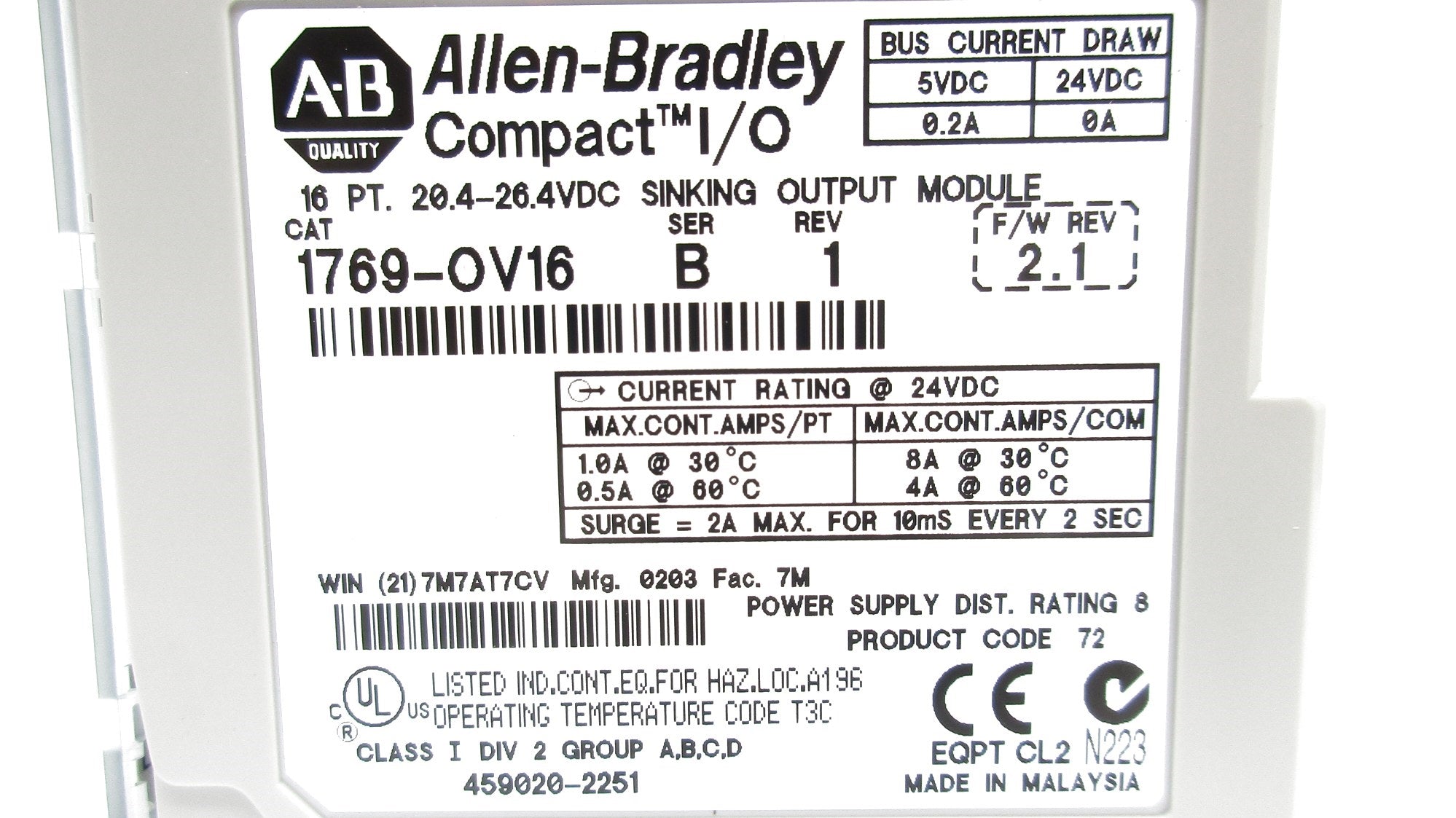 ALLEN BRADLEY 1769-OV16 SER. B F/W 2.1 NSNP