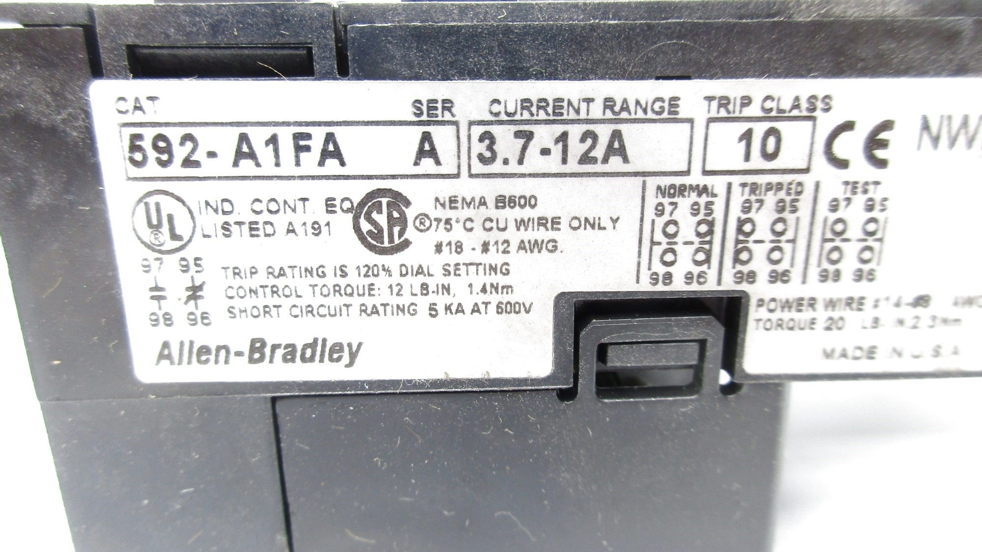 ALLEN BRADLEY 592-A1FA SER. A 3.7-12A NSNP