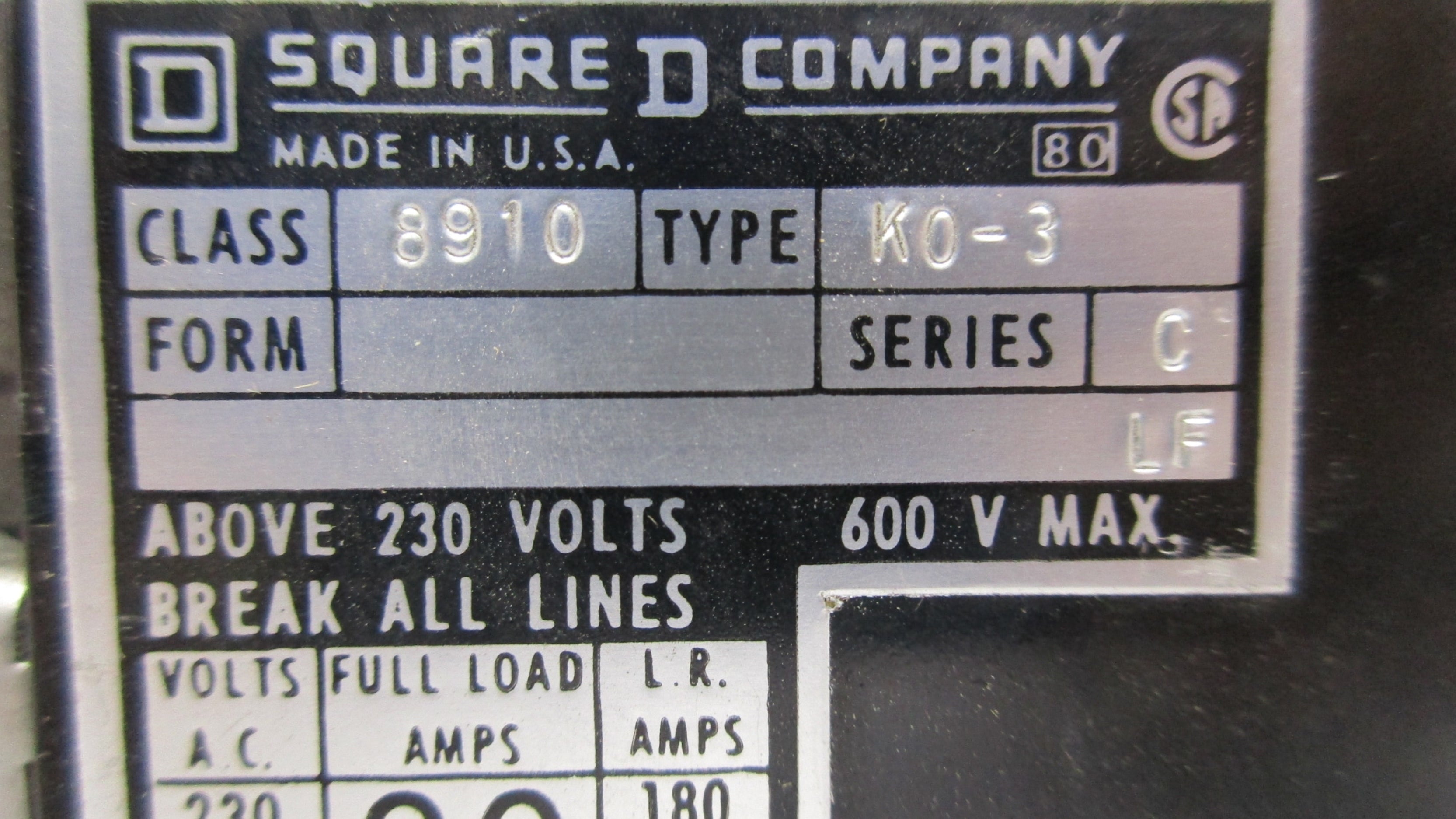 SQUARE D 8910KO3 SER. C 230VAC NSNP