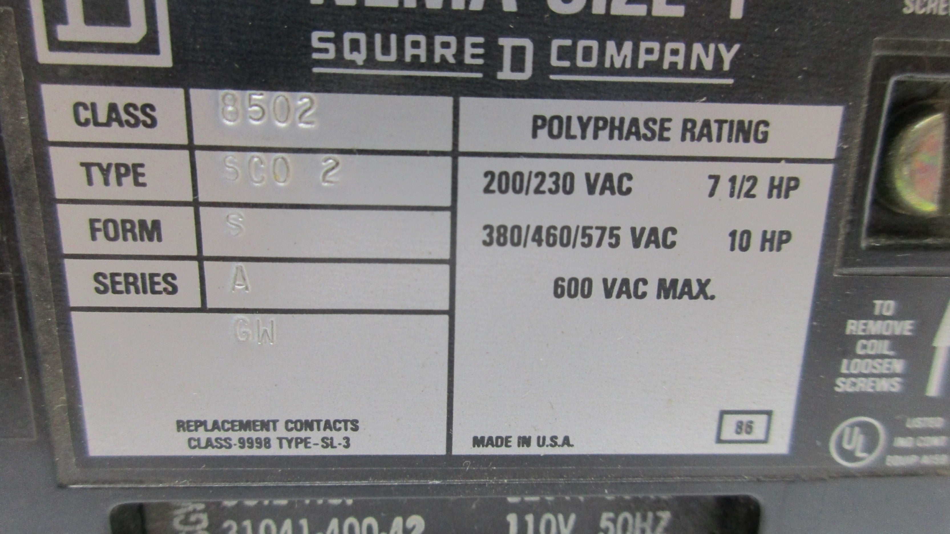 SQUARE D 8502SCO2V02 SER. A NSNP