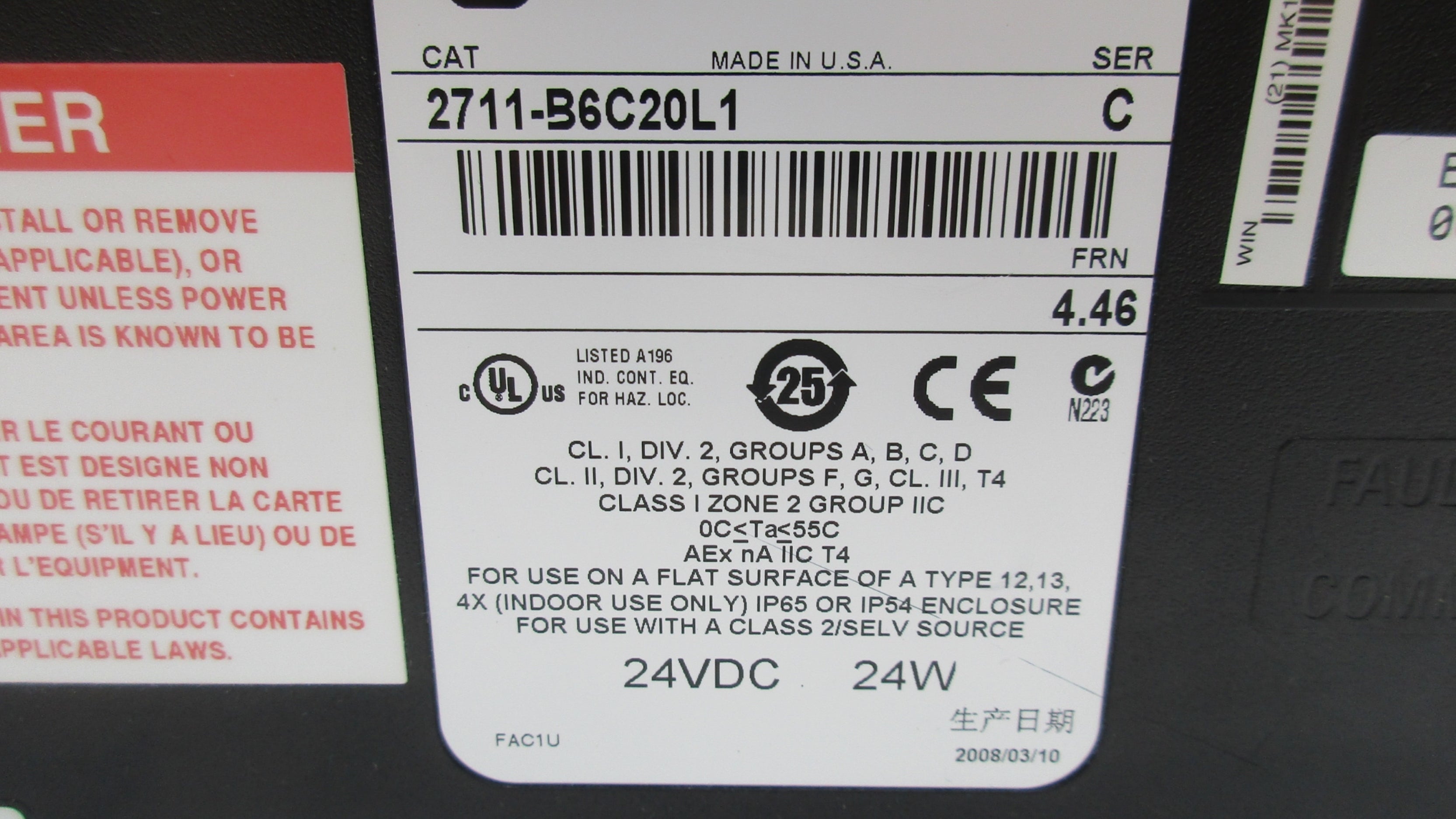 ALLEN BRADLEY 2711-B6C20L1 SER. C F/W 4.46 NSNP
