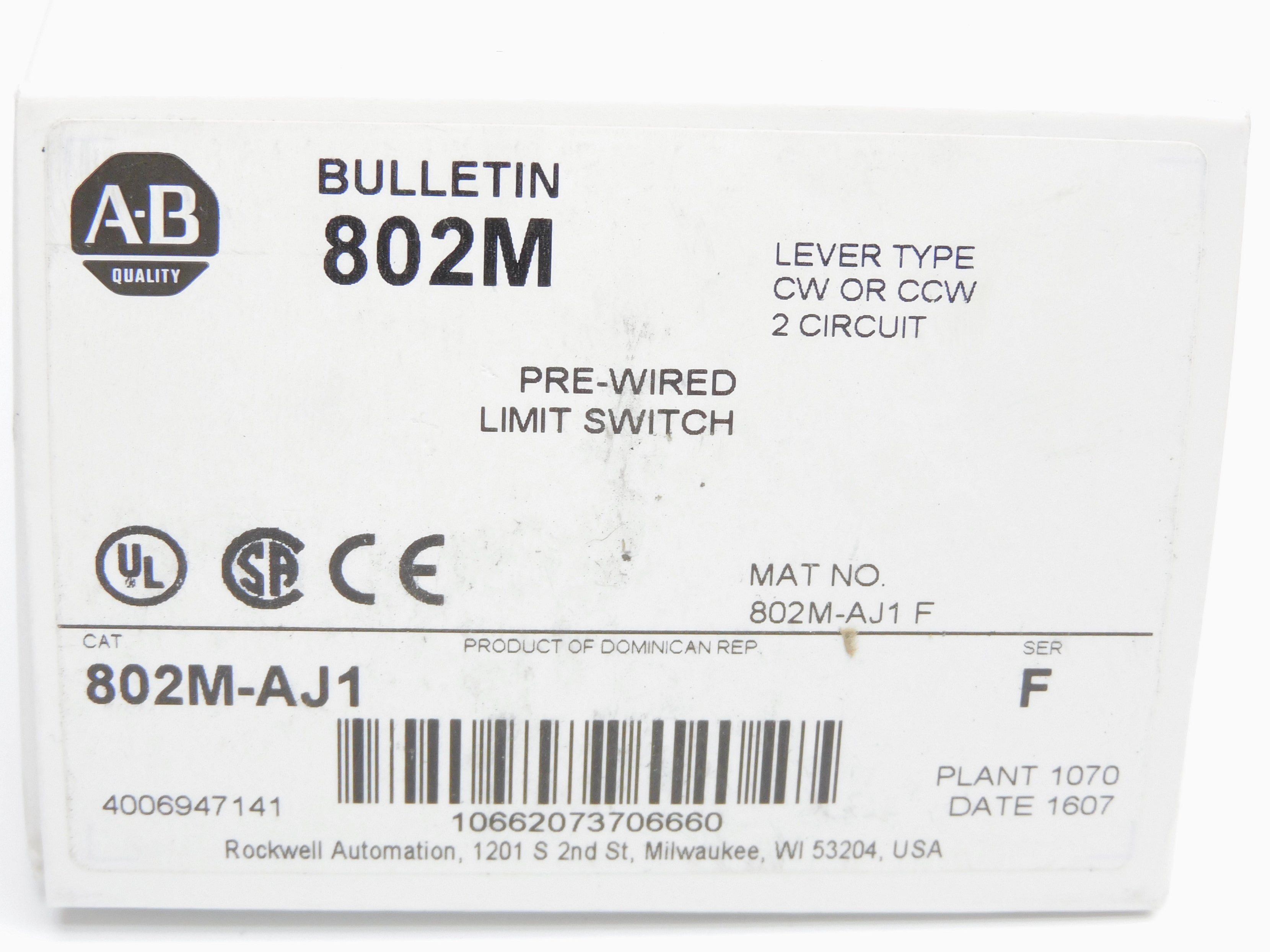 ALLEN BRADLEY 802M-AJ1 SER. F (WH) NSMP