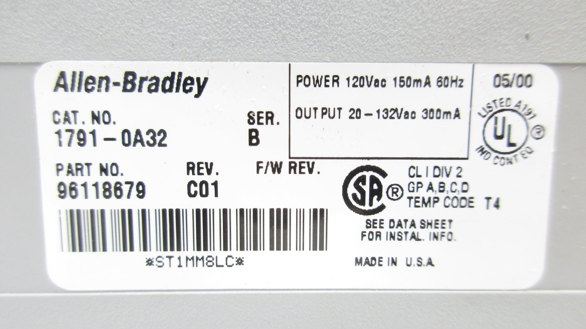 ALLEN BRADLEY 1791-0A32 SER. B NSNP