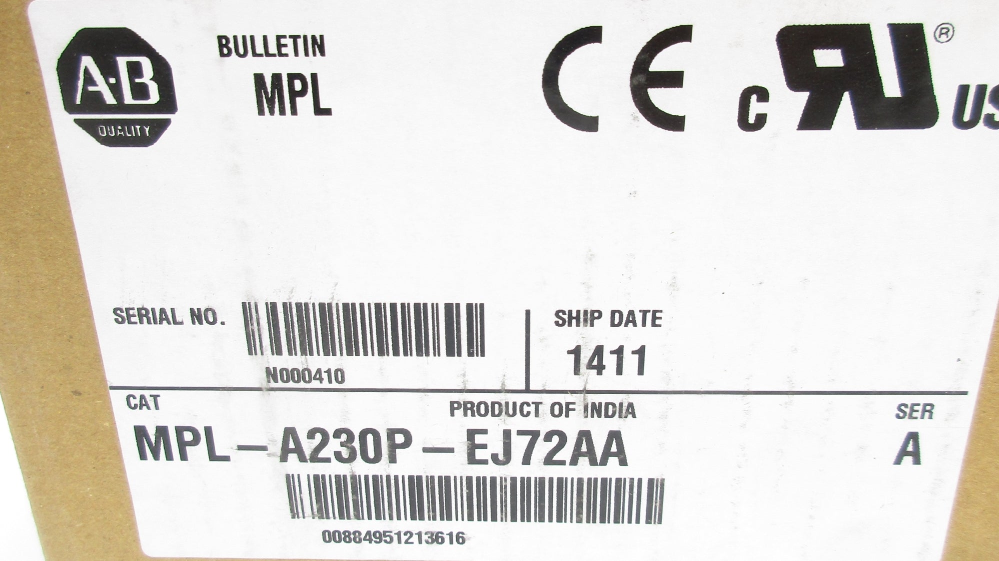 ALLEN BRADLEY MPL-A230P-EJ72AA SER. A (BR/WH) NSMP