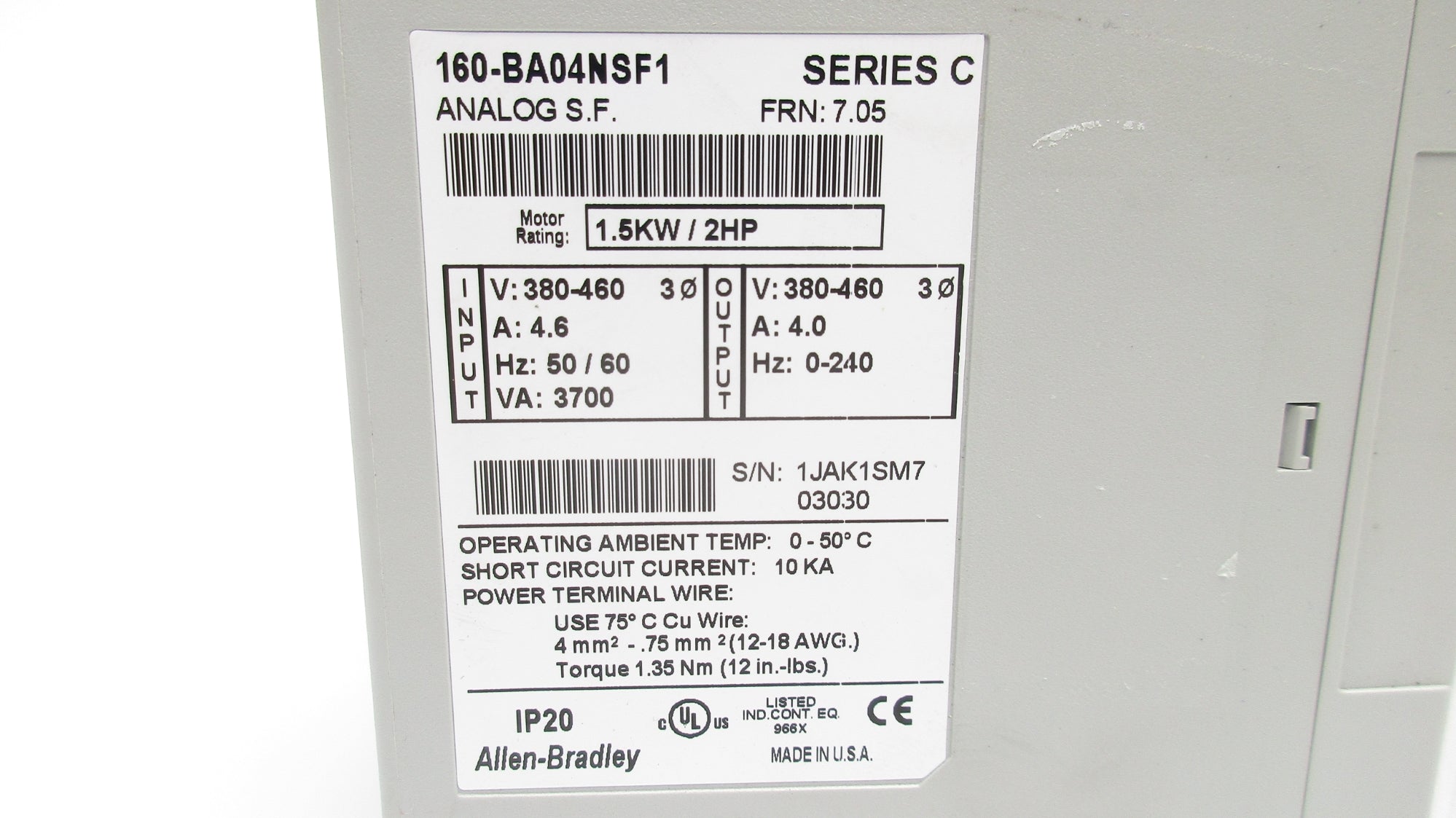 ALLEN BRADLEY 160-BA04NSF1 SER. C F/W 7.05 NSNP