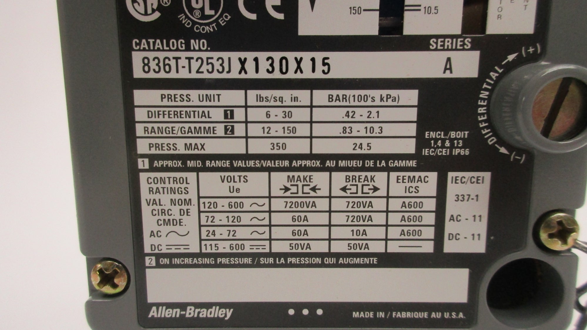 INDUSTRIAL SPARE PART 836T-T253JX130X15 SER. A 12-150PSI (BR/WH) NSMP