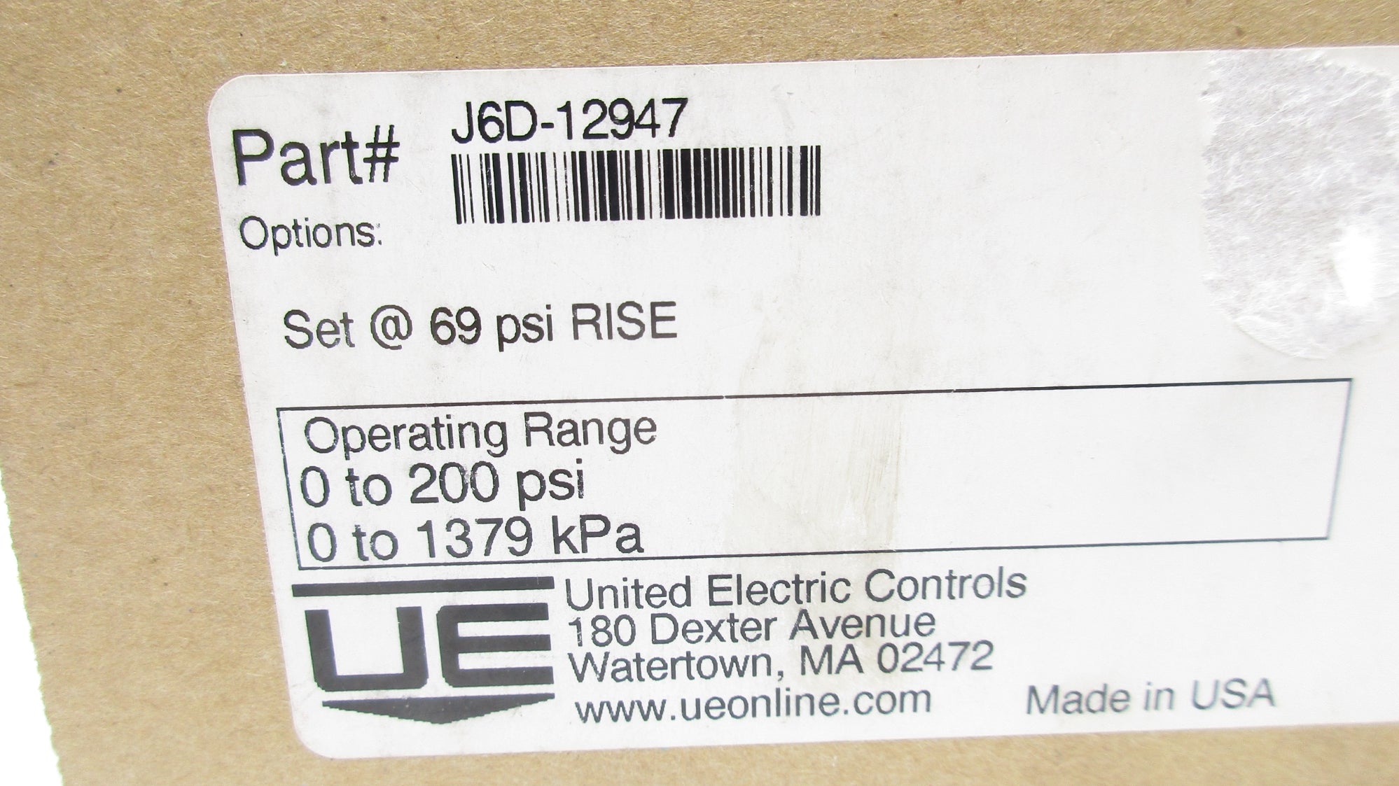 UNITED ELECTRIC J6D-12947 0-200PSI NSMP