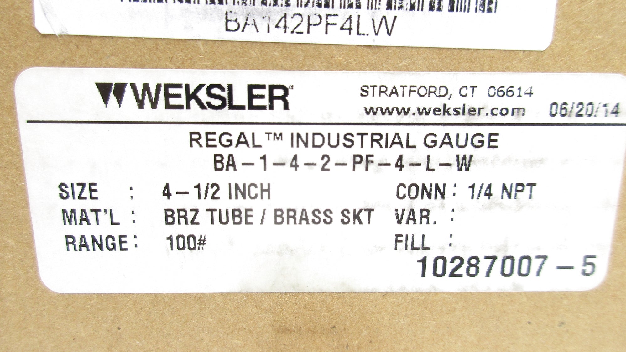 WEKSLER BA-1-4-2-PF-4-L-W 100PSI NSMP