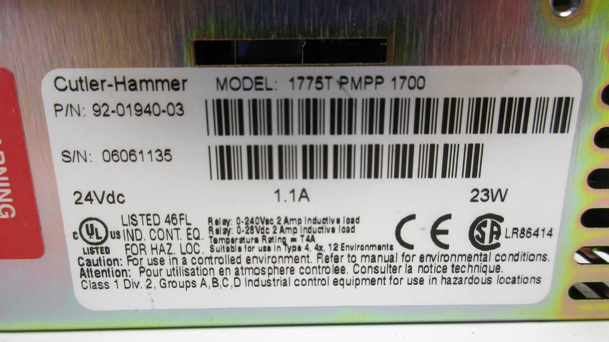 CUTLER HAMMER 92-01940-03 REMAN