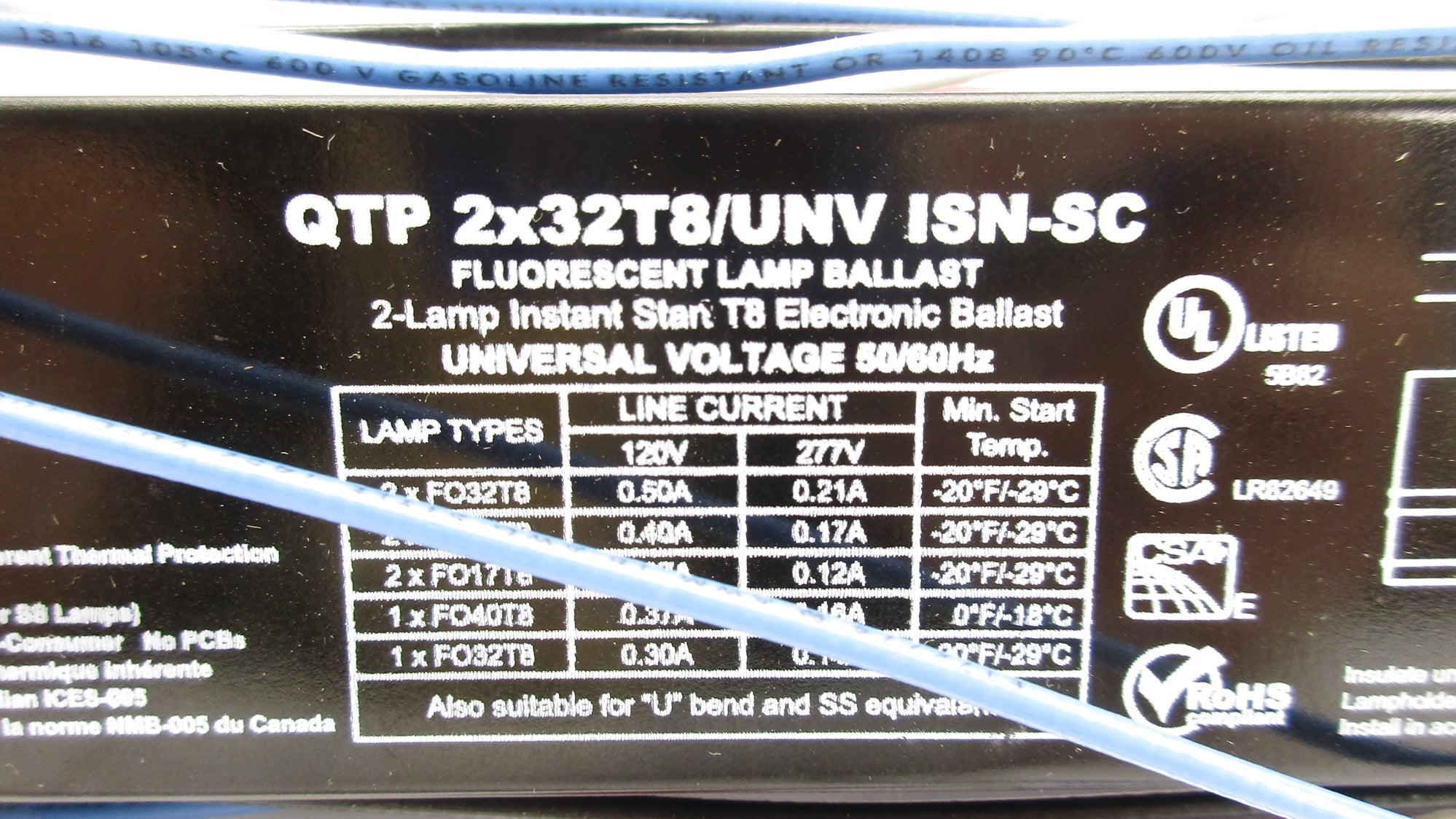 SYLVANIA QTP2X32T8/UNVISN-SC 120/277V 0.50/.021A NSNP