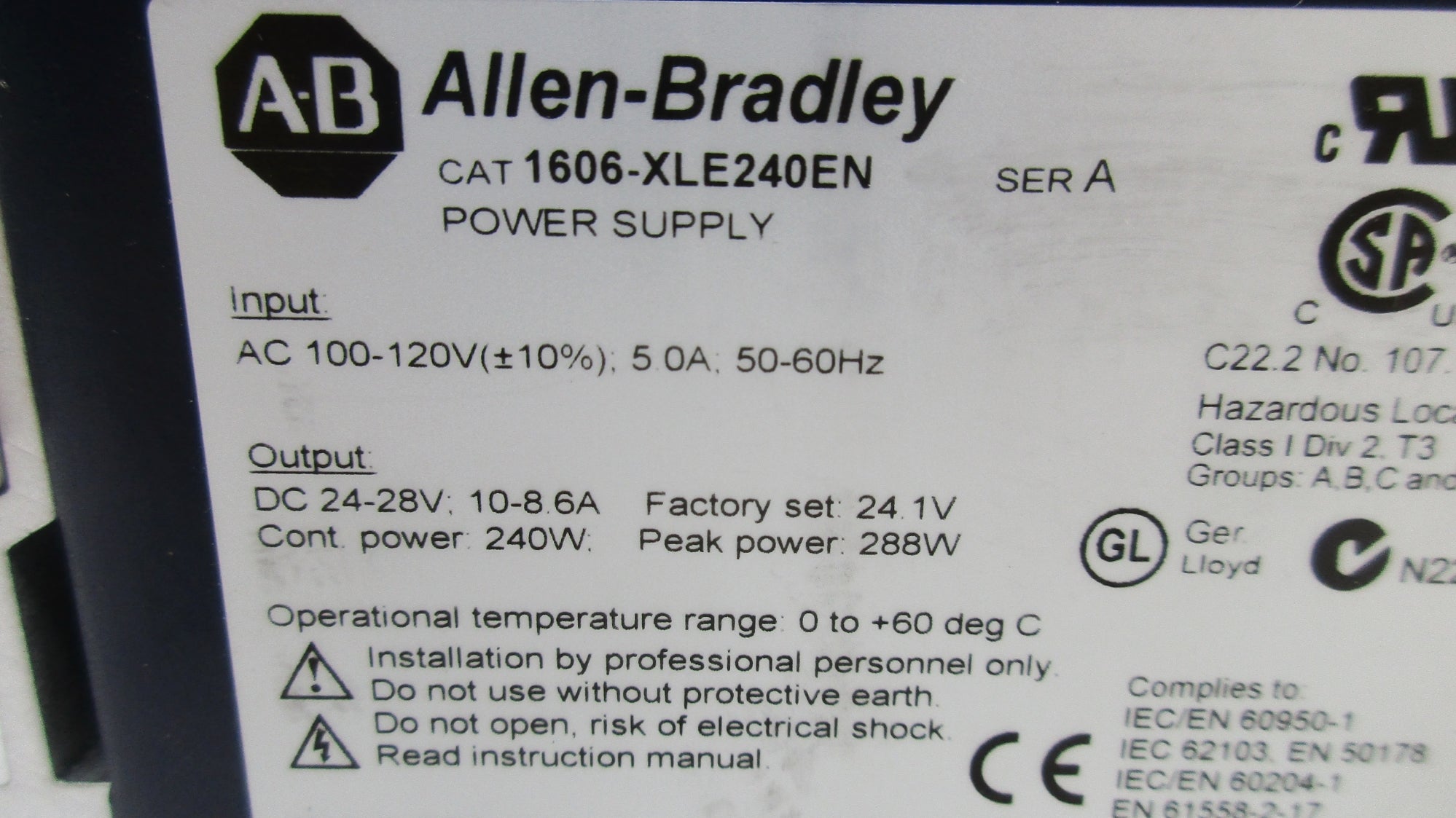 ALLEN BRADLEY 1606-XLE240EN SER. A NSNP