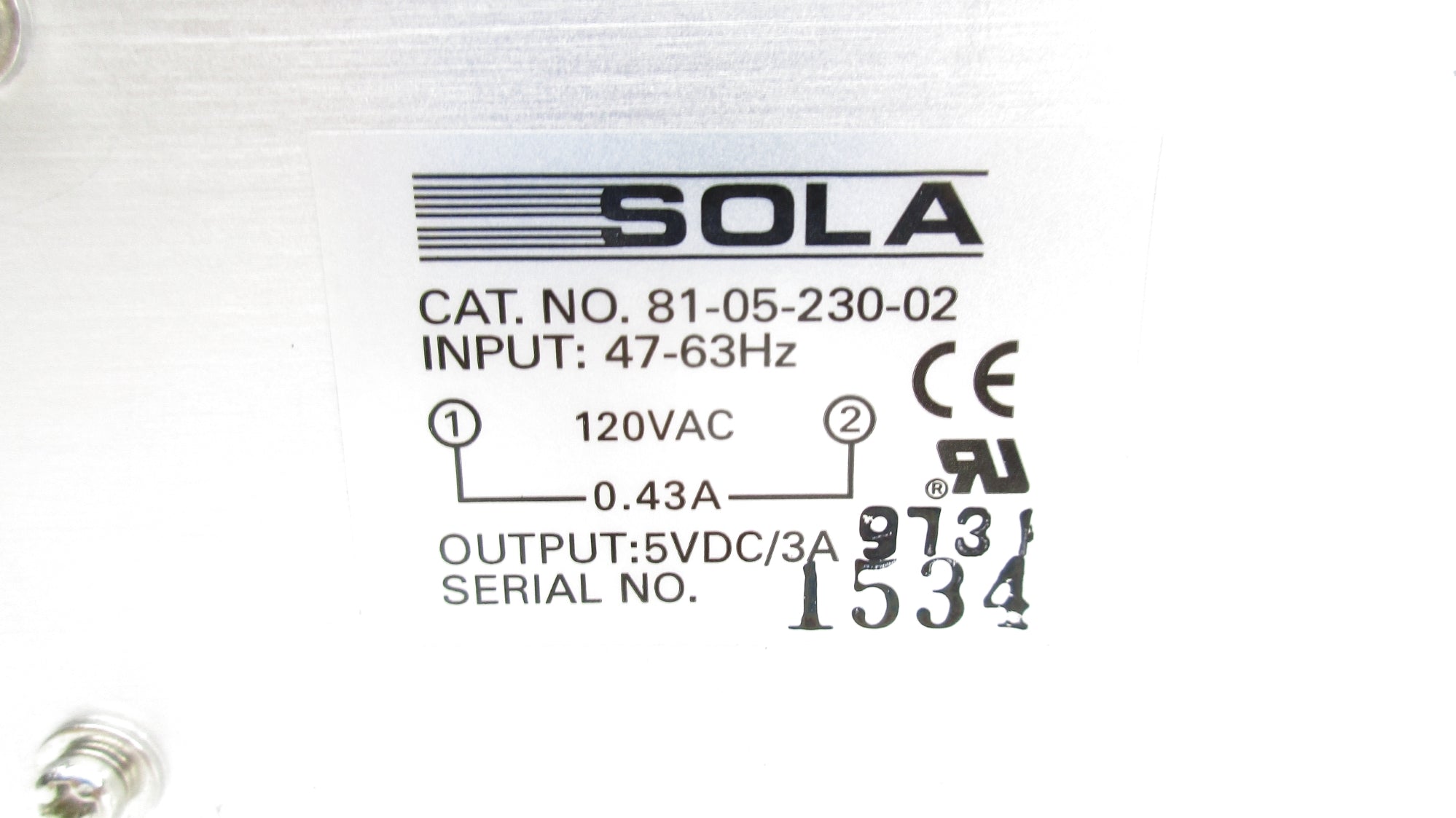 SOLA 81-05-230-02 120VAC 0.43A NSMP