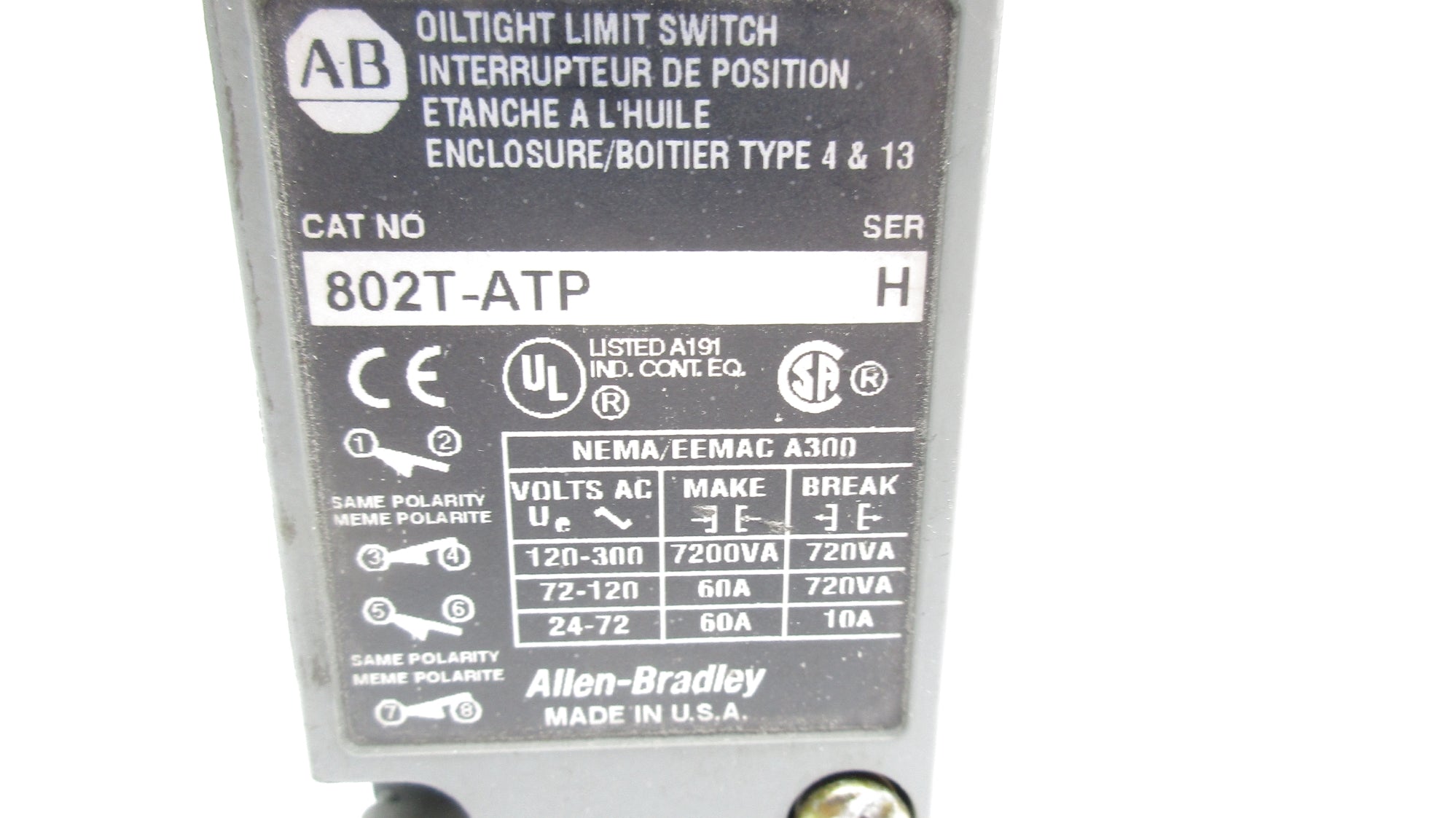 ALLEN BRADLEY 802T-ATP SER. H (AS PICTURED) NSNP